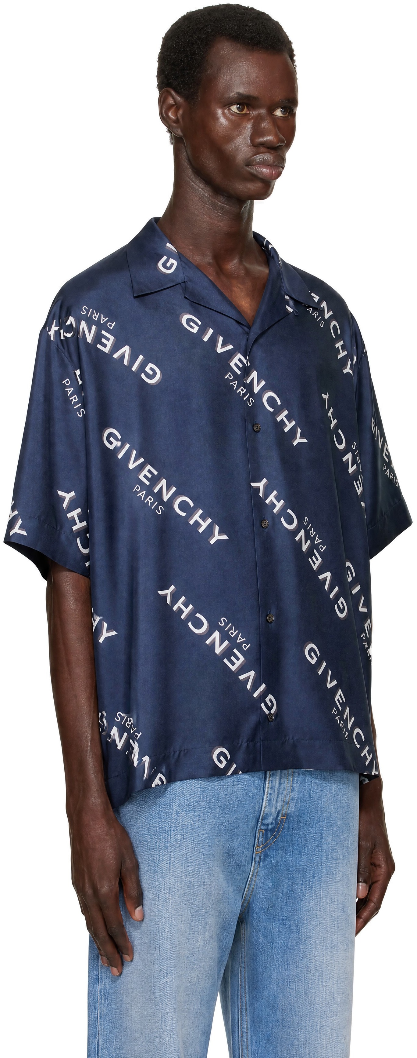 Givenchy - Chemise de bowling bleu marine