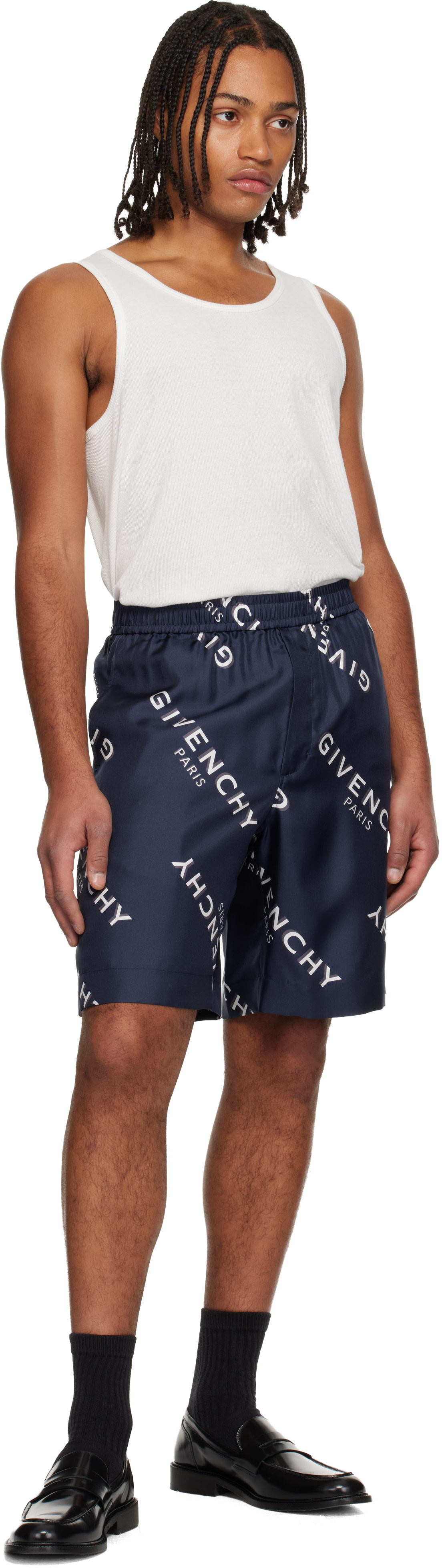 GIVENCHY　ショーツ Givenchy: ネイビー シルク ツイル バミューダショーツ | SSENSE 日本