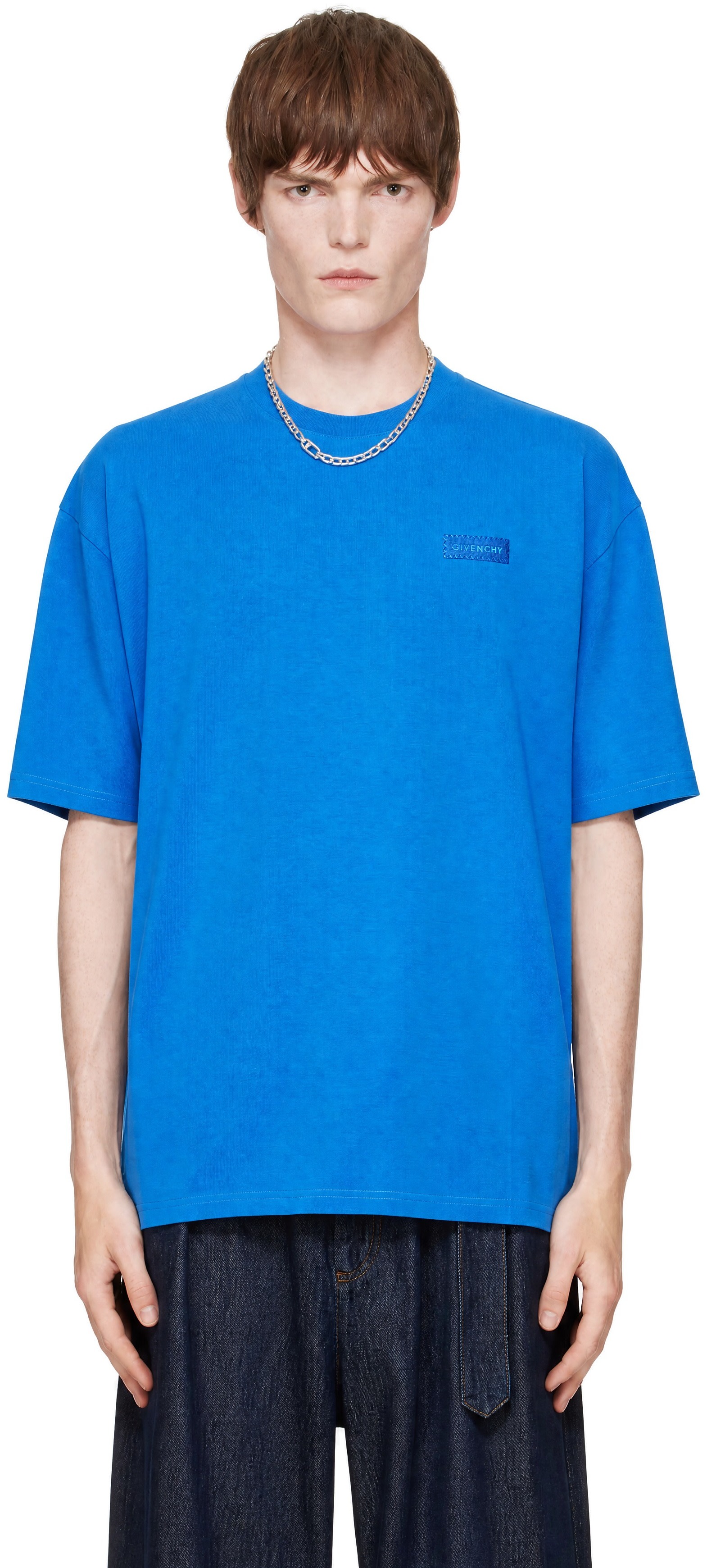 Givenchy - Blue Cotton 'Givenchy' Patch T-shirt