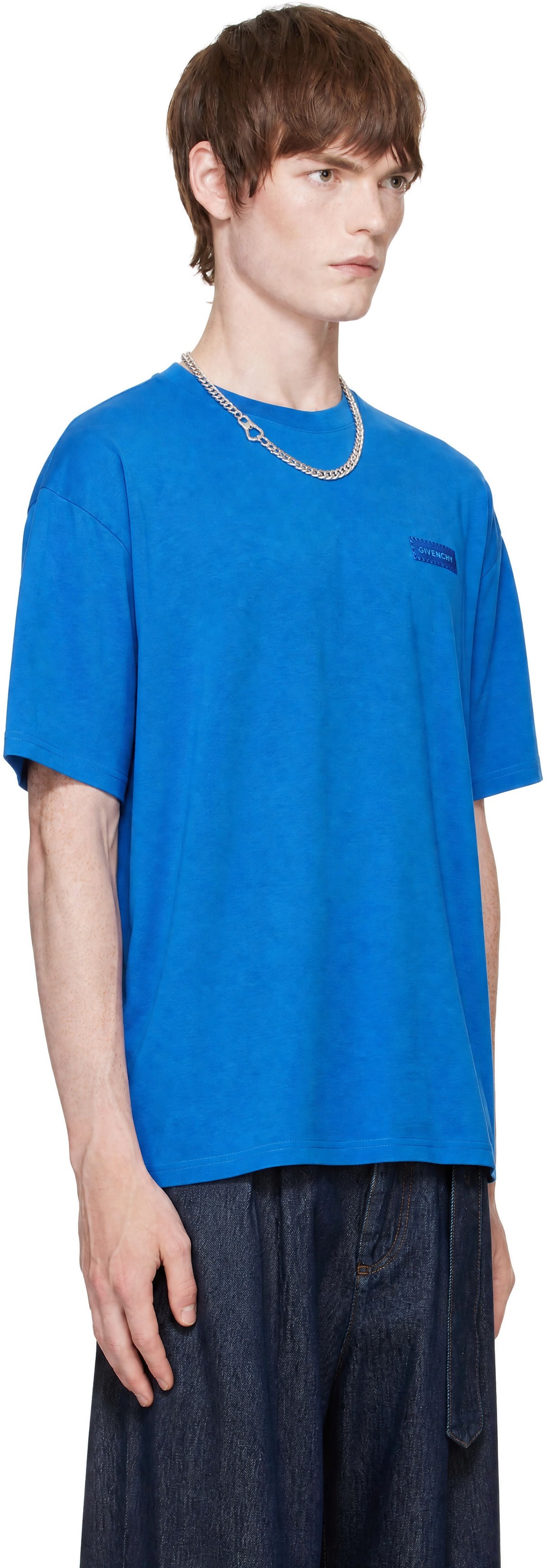 Givenchy - Blue Cotton 'Givenchy' Patch T-shirt