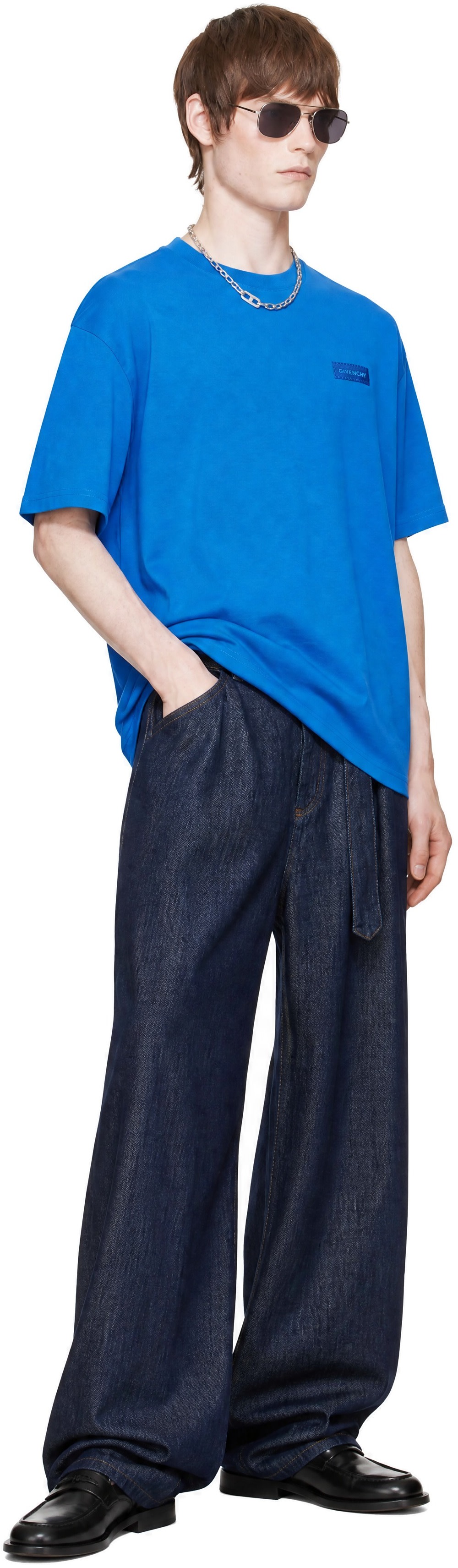 Givenchy - Blue Cotton 'Givenchy' Patch T-shirt