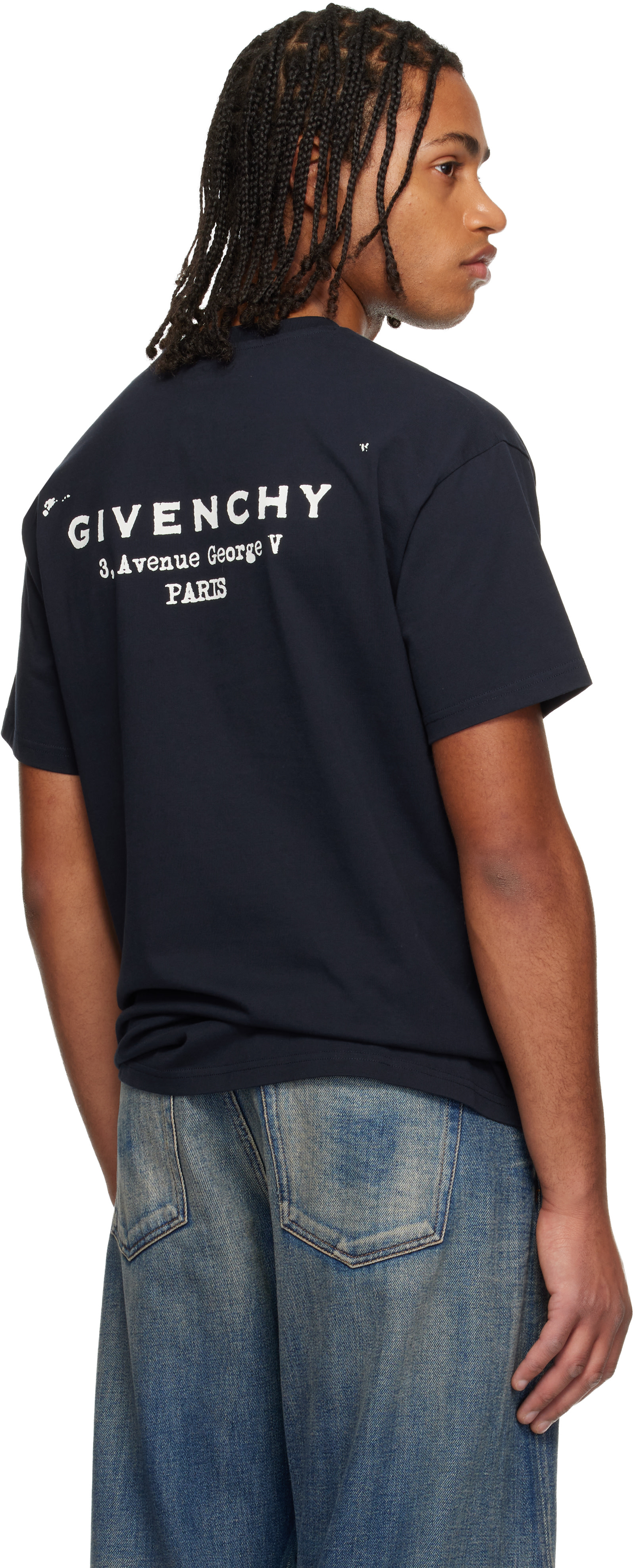 Givenchy - ネイビー 'Givenchy Stamp' コットン Tシャツ