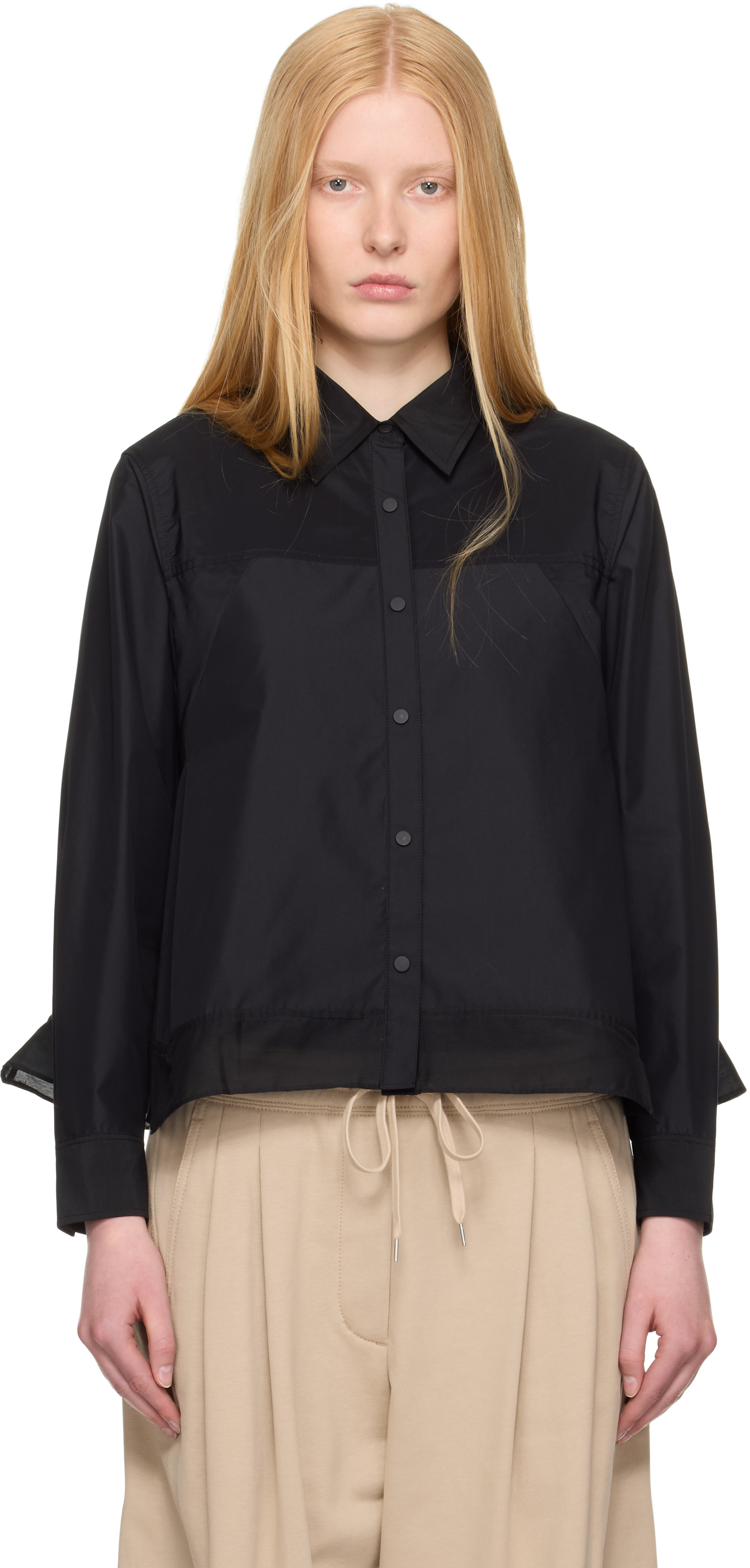 3.1 Phillip Lim: Black Long Sleeve Flounce Hem Shirt | SSENSE