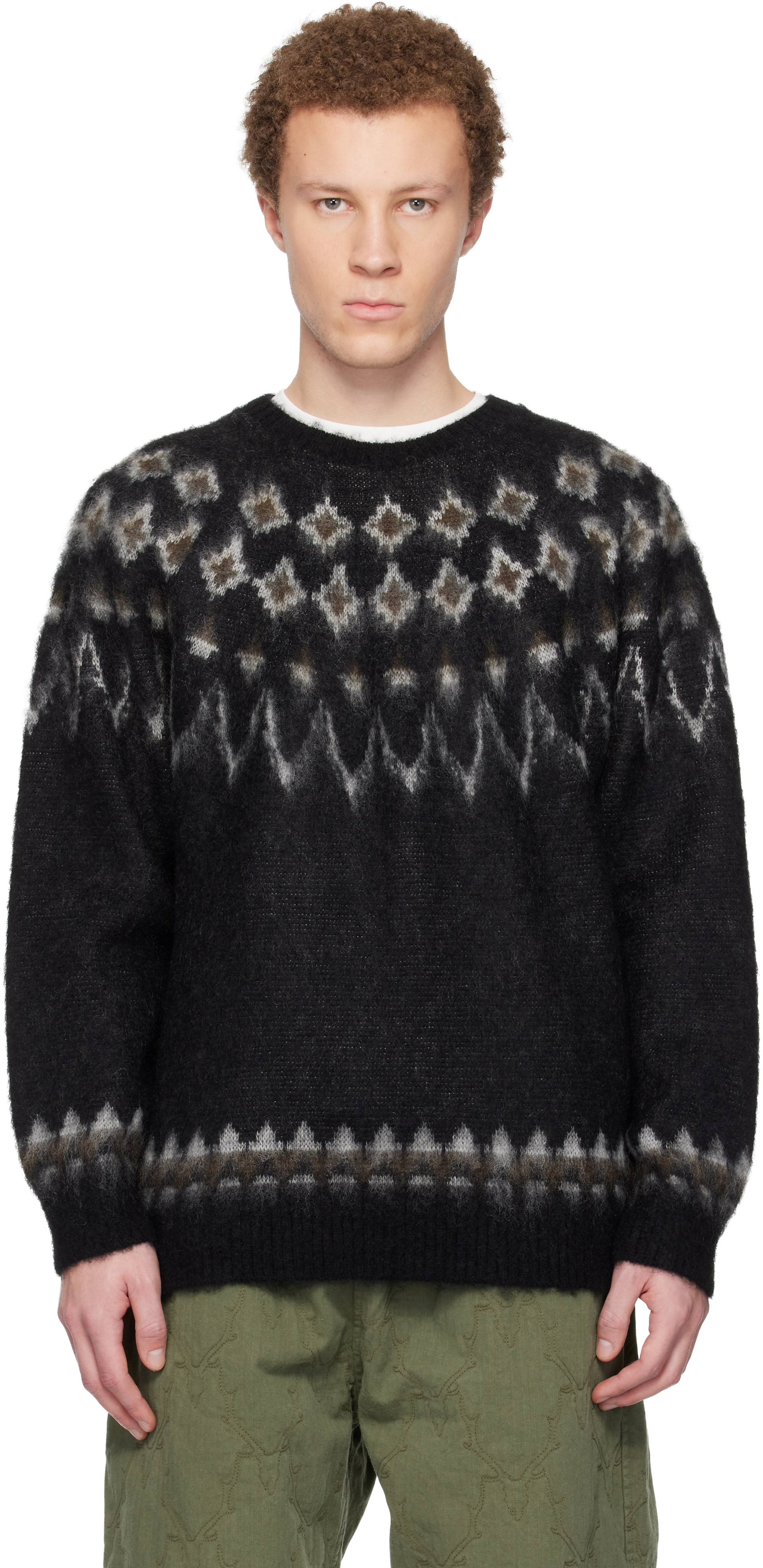 South2 West8: Black Mohair Crew Neck Sweater | SSENSE Puerto Rico