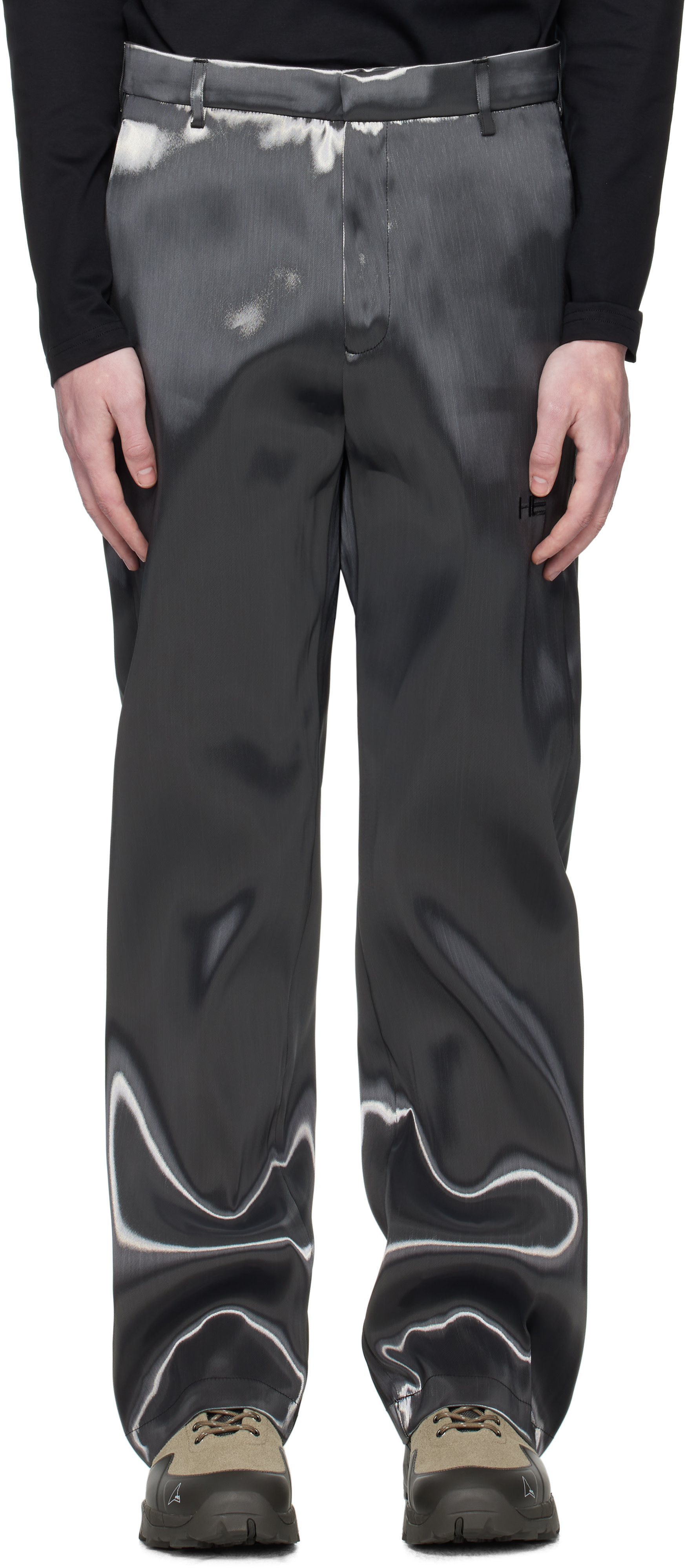 HELIOT EMIL: Gray Liquid Metal Trousers | SSENSE Canada