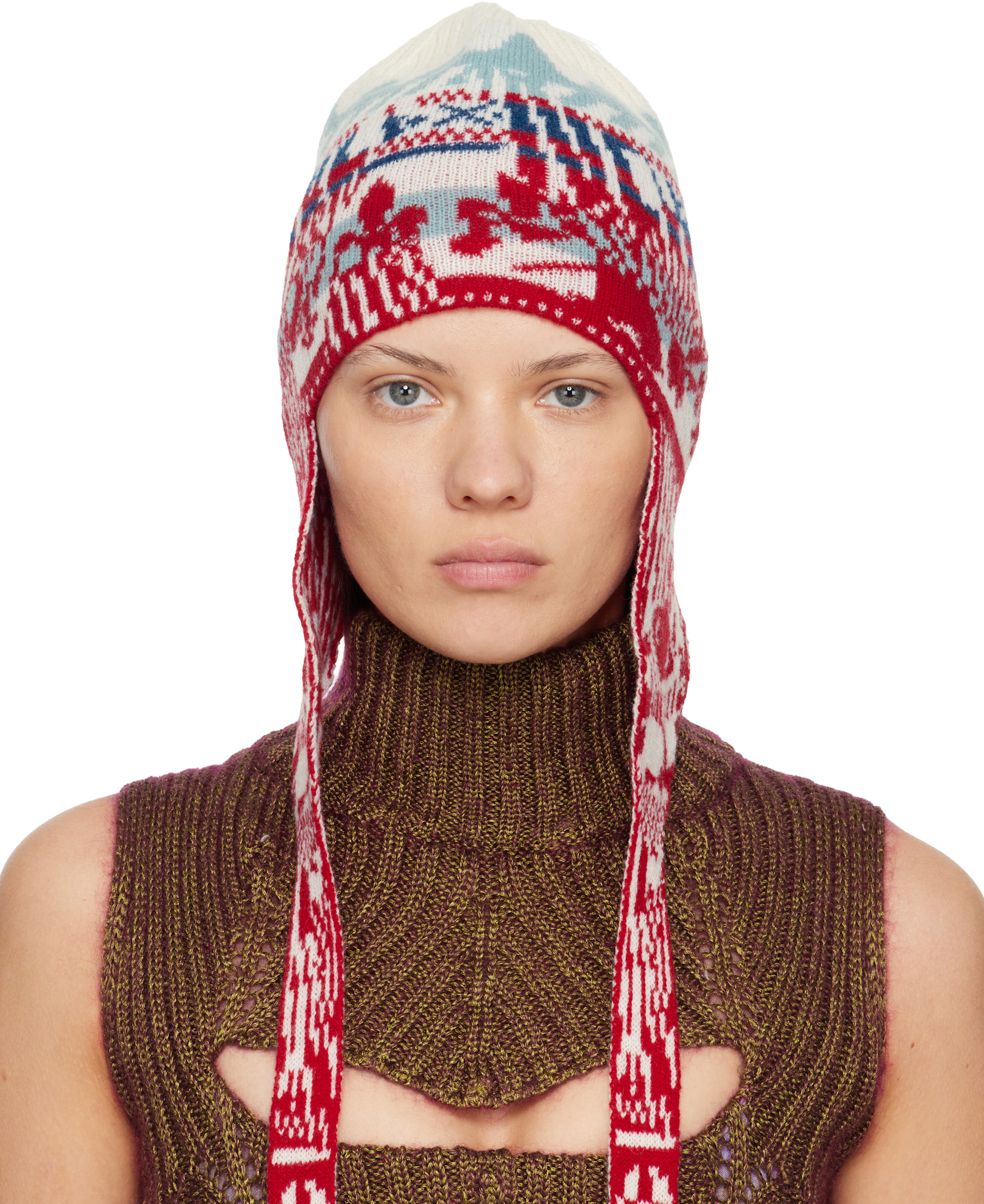 Vivienne Westwood: Red & White Fairisle Flap Ears Beanie | SSENSE