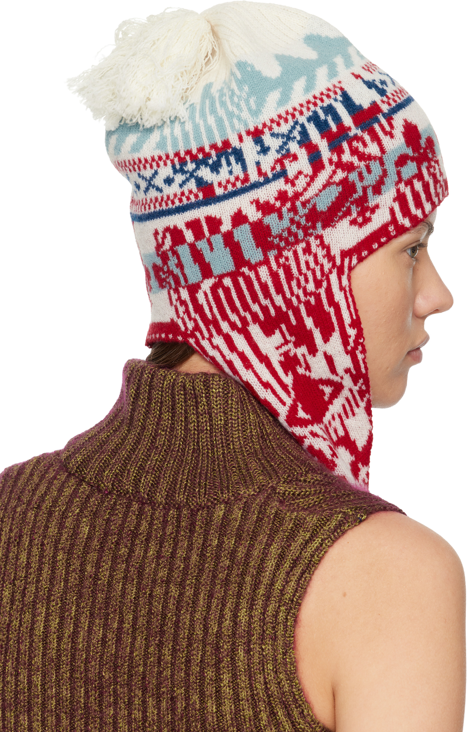 Vivienne Westwood: Red & White Fairisle Flap Ears Beanie | SSENSE