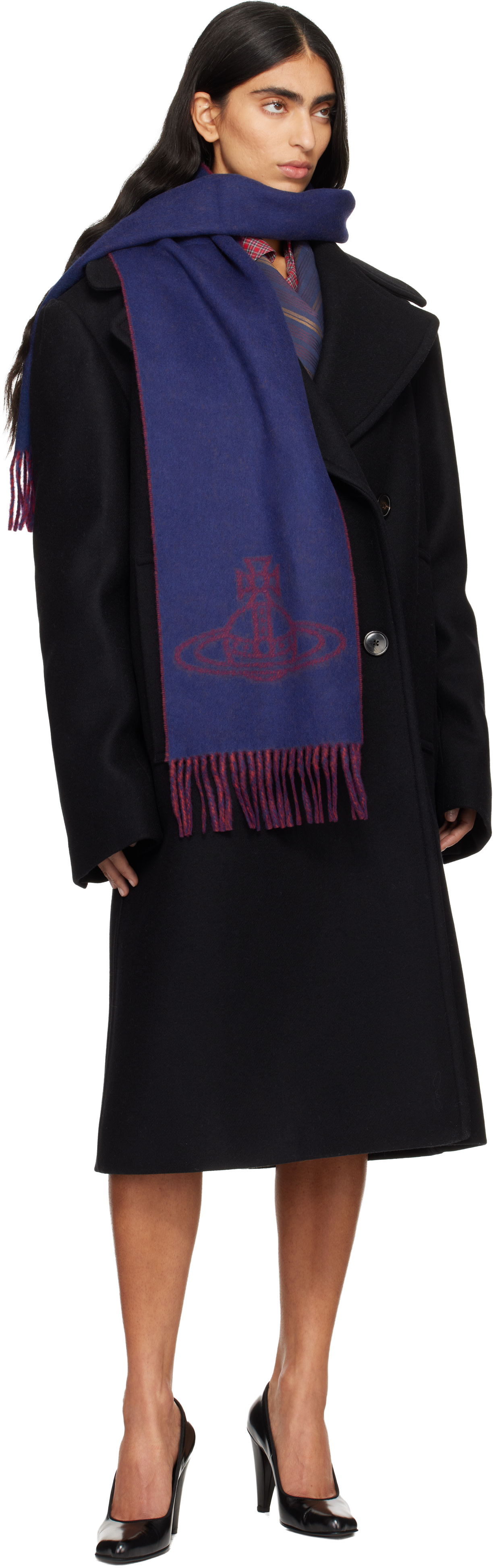 Vivienne Westwood: Navy & Red Single Orb Double Scarf | SSENSE