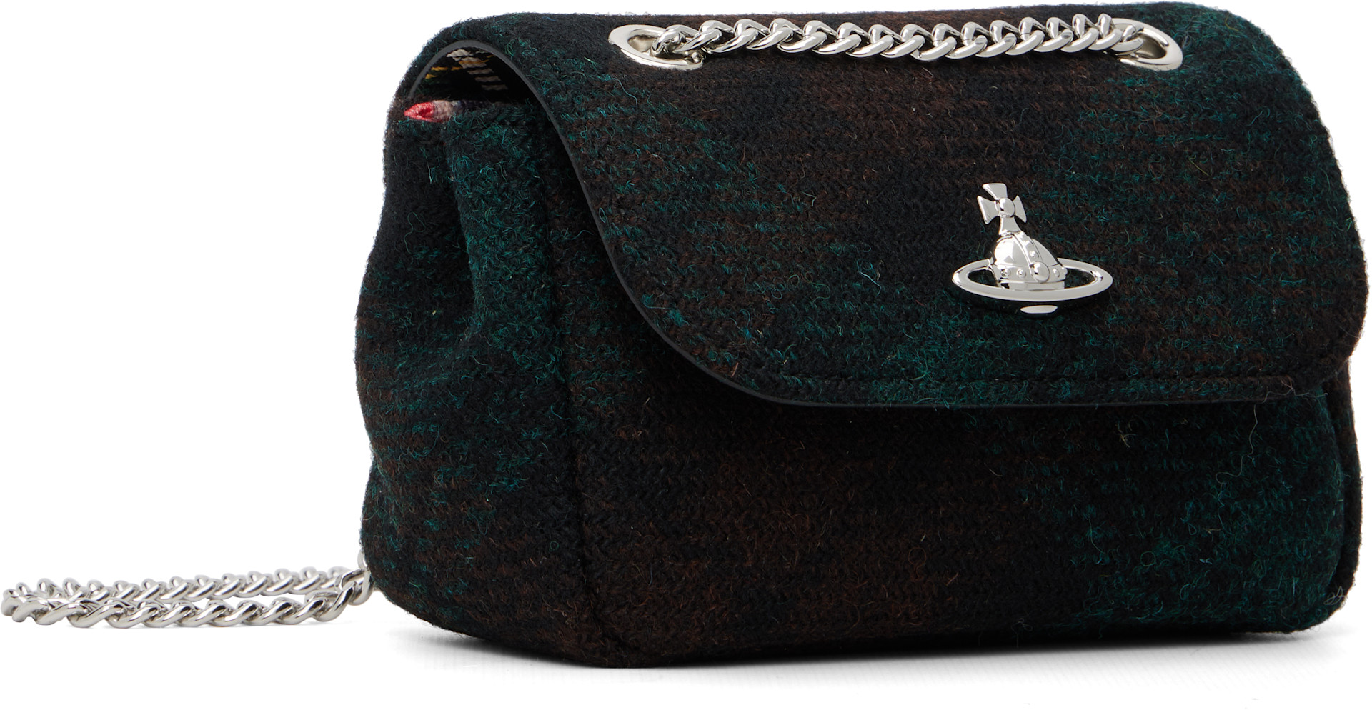 Vivienne Westwood: グリーン スモール チェック チェーンバッグ