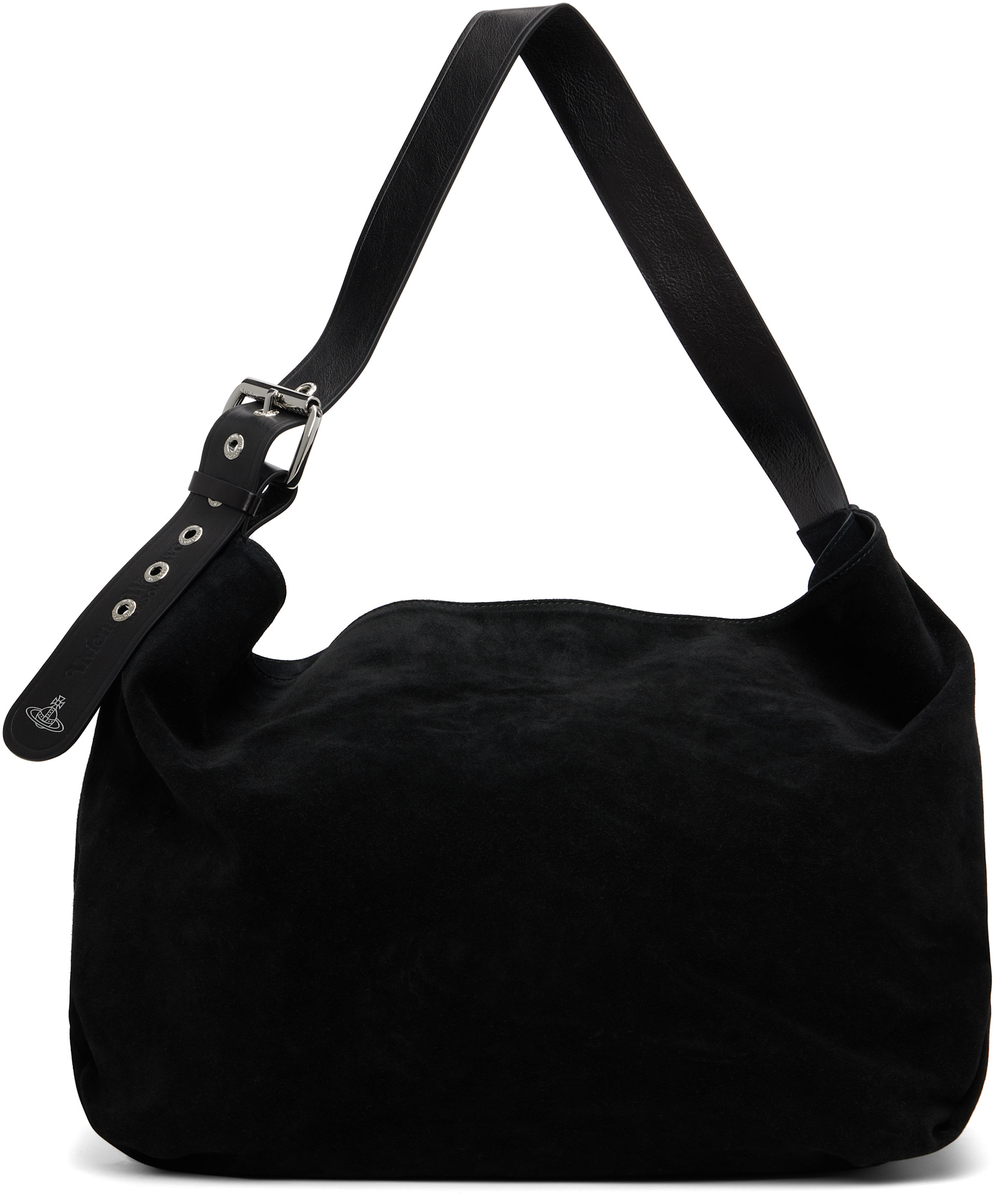 Vivienne Westwood: Black Suede Maxime Large Crossbody Tote | SSENSE