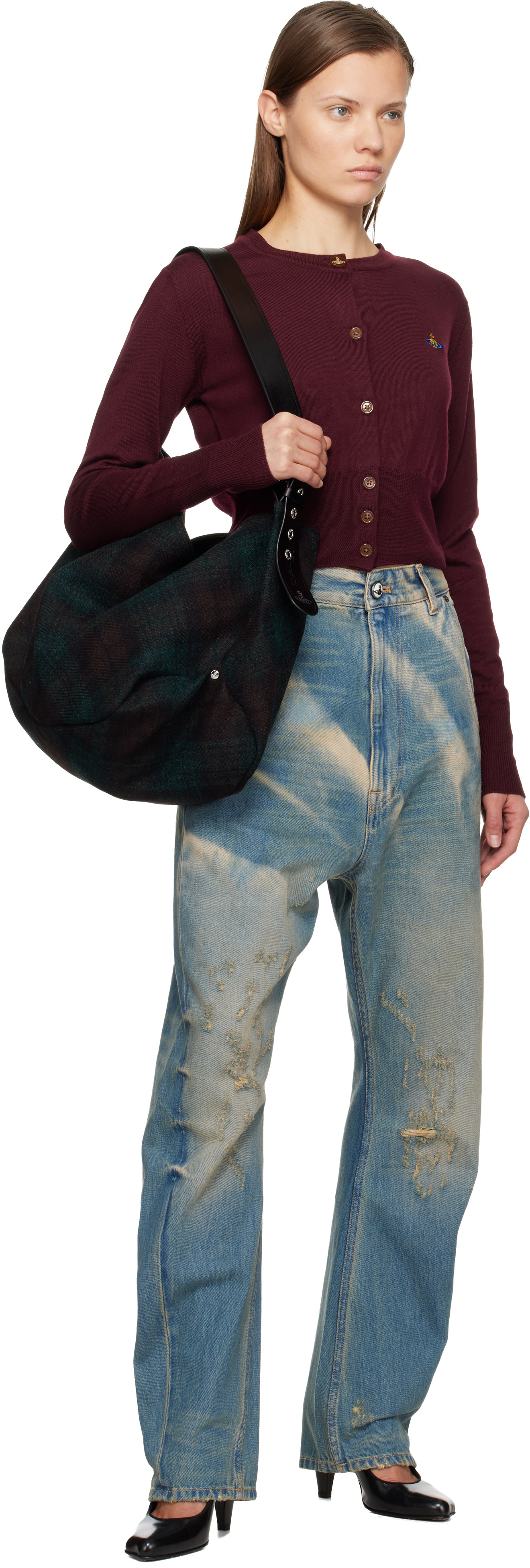 Vivienne Westwood: Burgundy Bea Cropped Cardigan | SSENSE