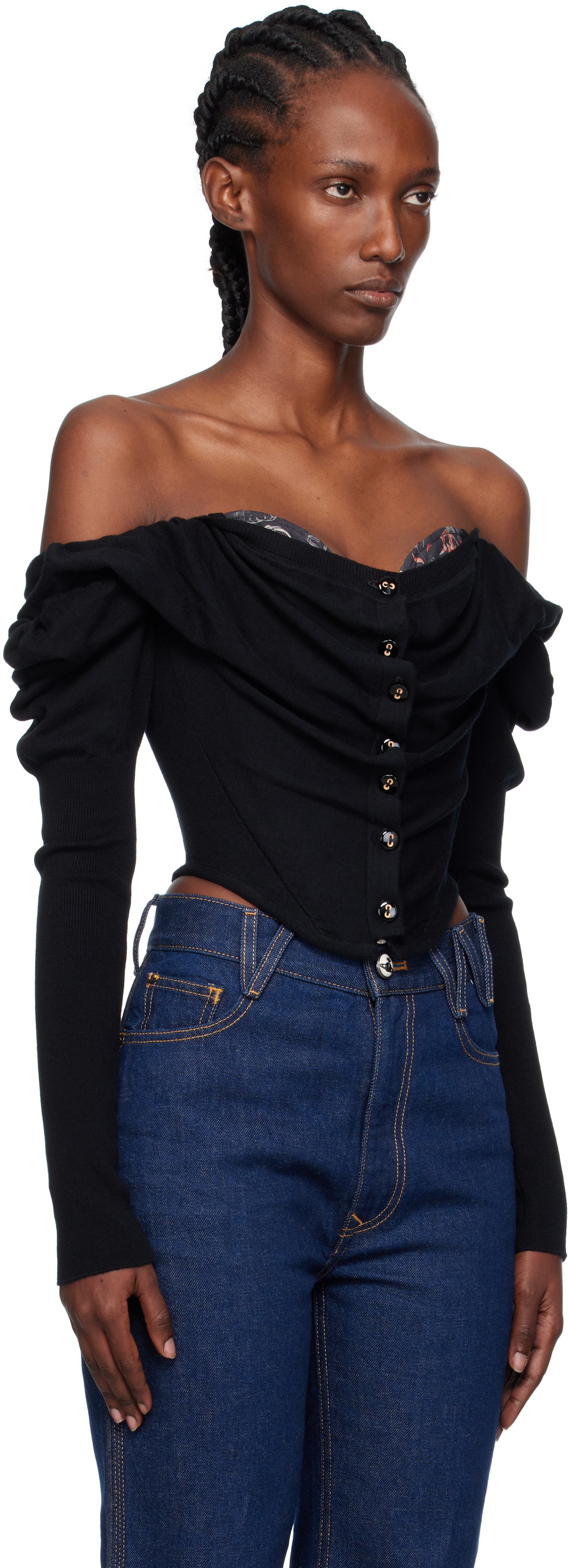 Vivienne Westwood オーブ コルセットデザイン カーディガン Vivienne Westwood: ブラック Bea コルセット カーディガン | SSENSE 日本