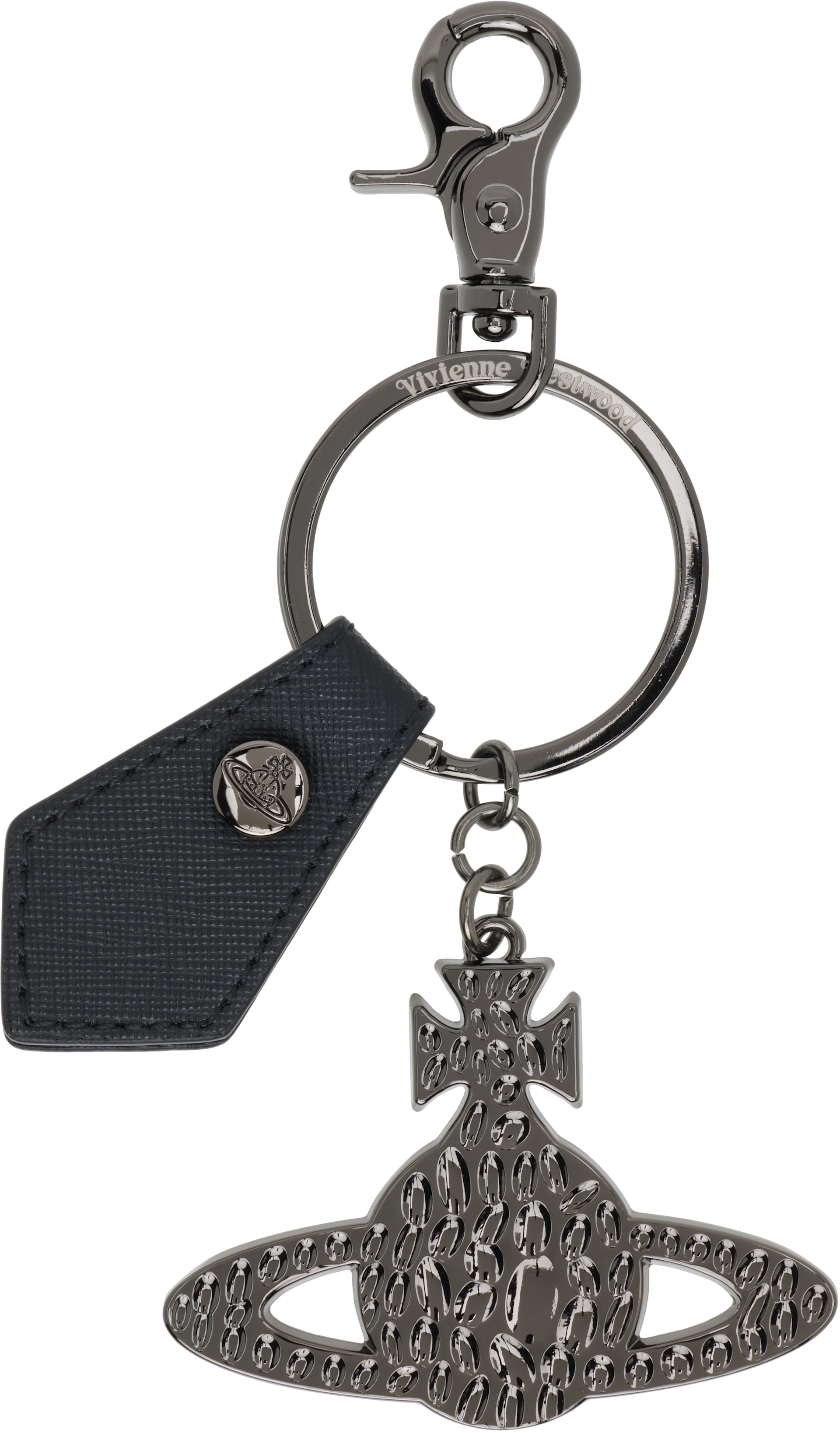 Vivienne Westwood: Black Saffiano Hammered Orb Keychain | SSENSE