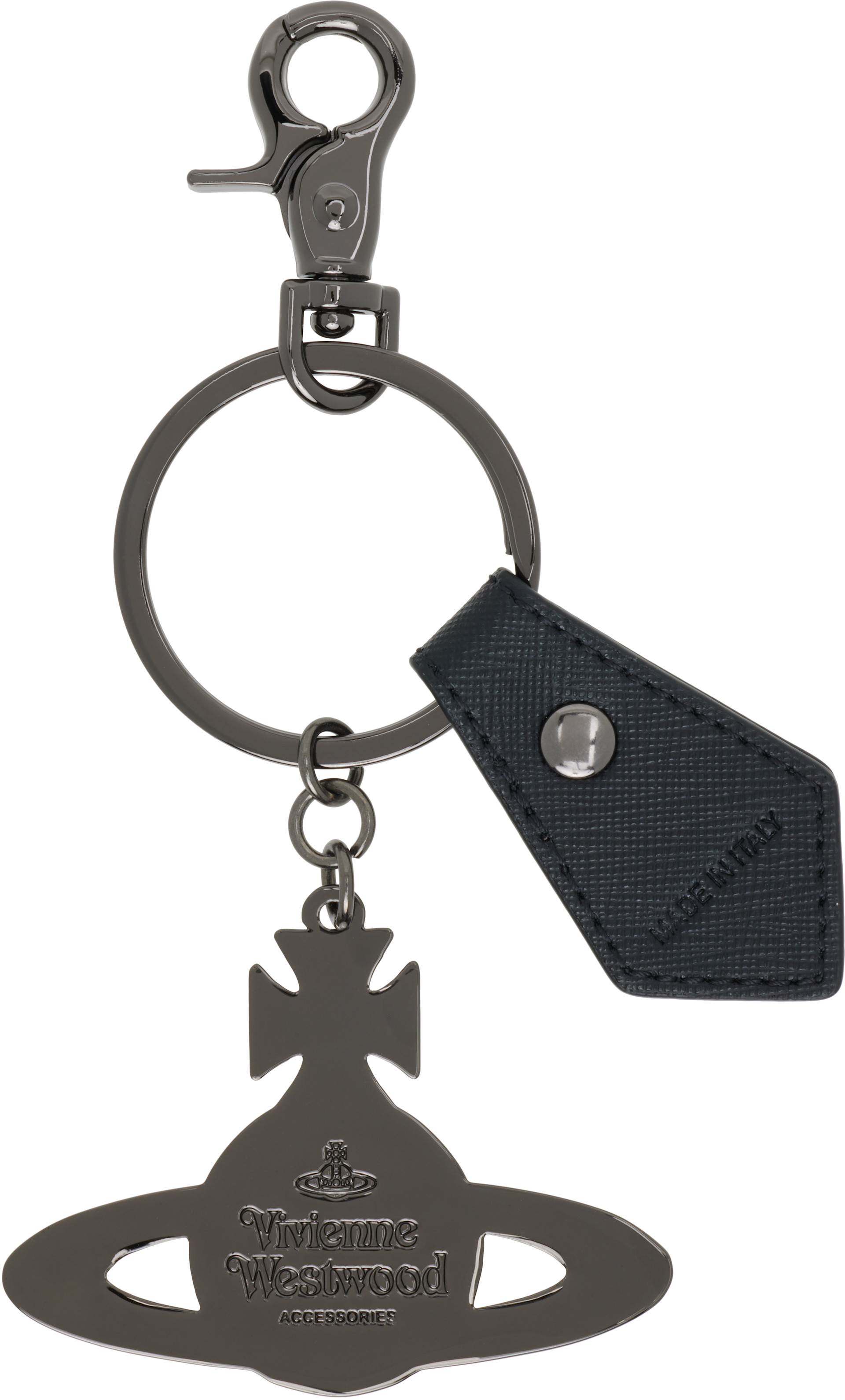 Vivienne Westwood: Black Saffiano Hammered Orb Keychain | SSENSE