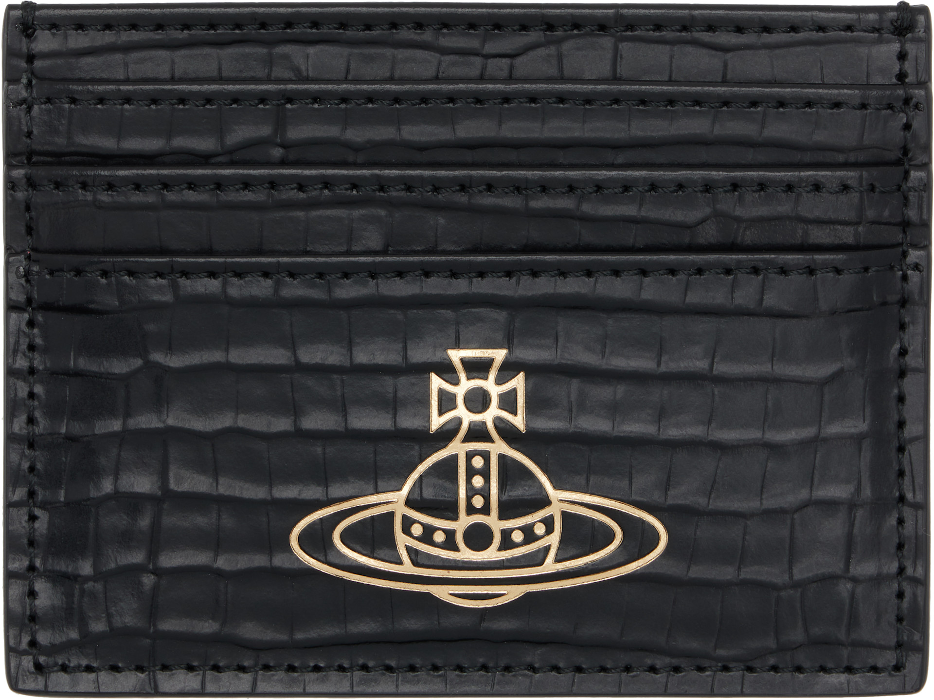 Vivienne Westwood: Black Flat Mini Croc Card Holder | SSENSE
