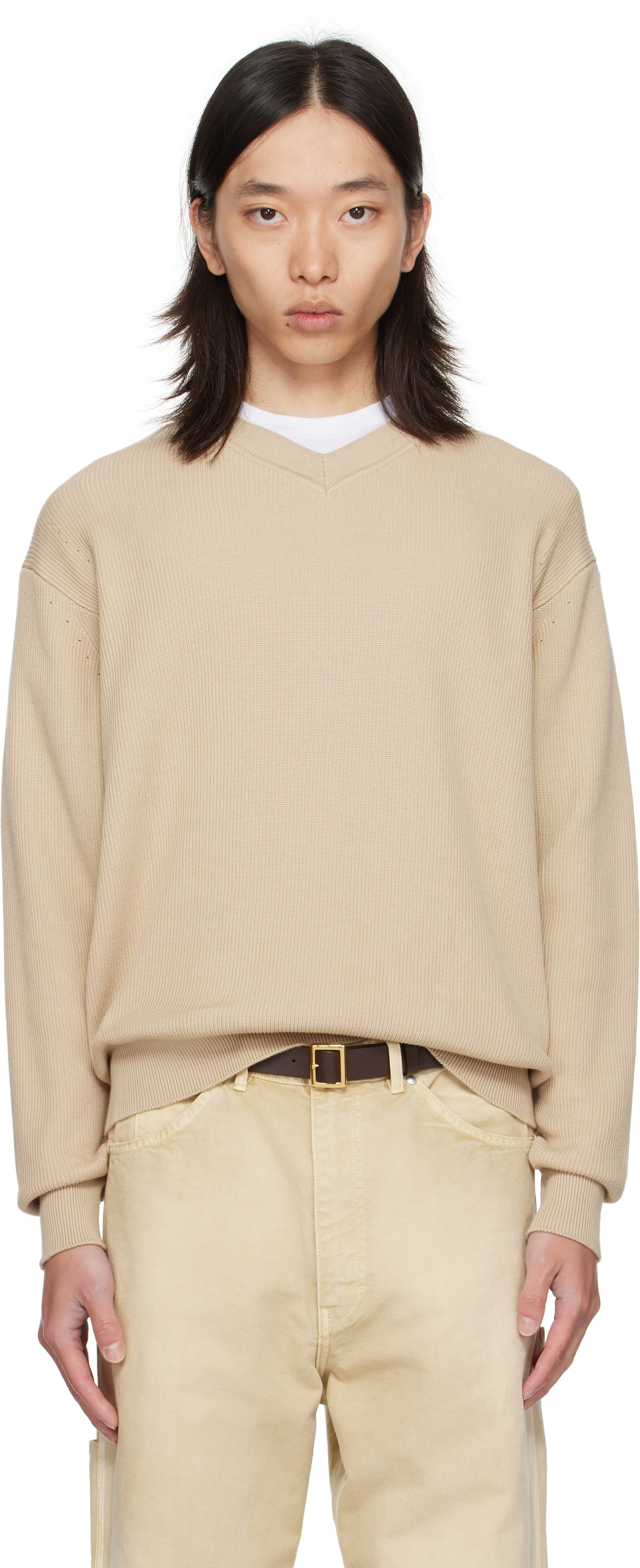 vowels - Pull beige à col en V