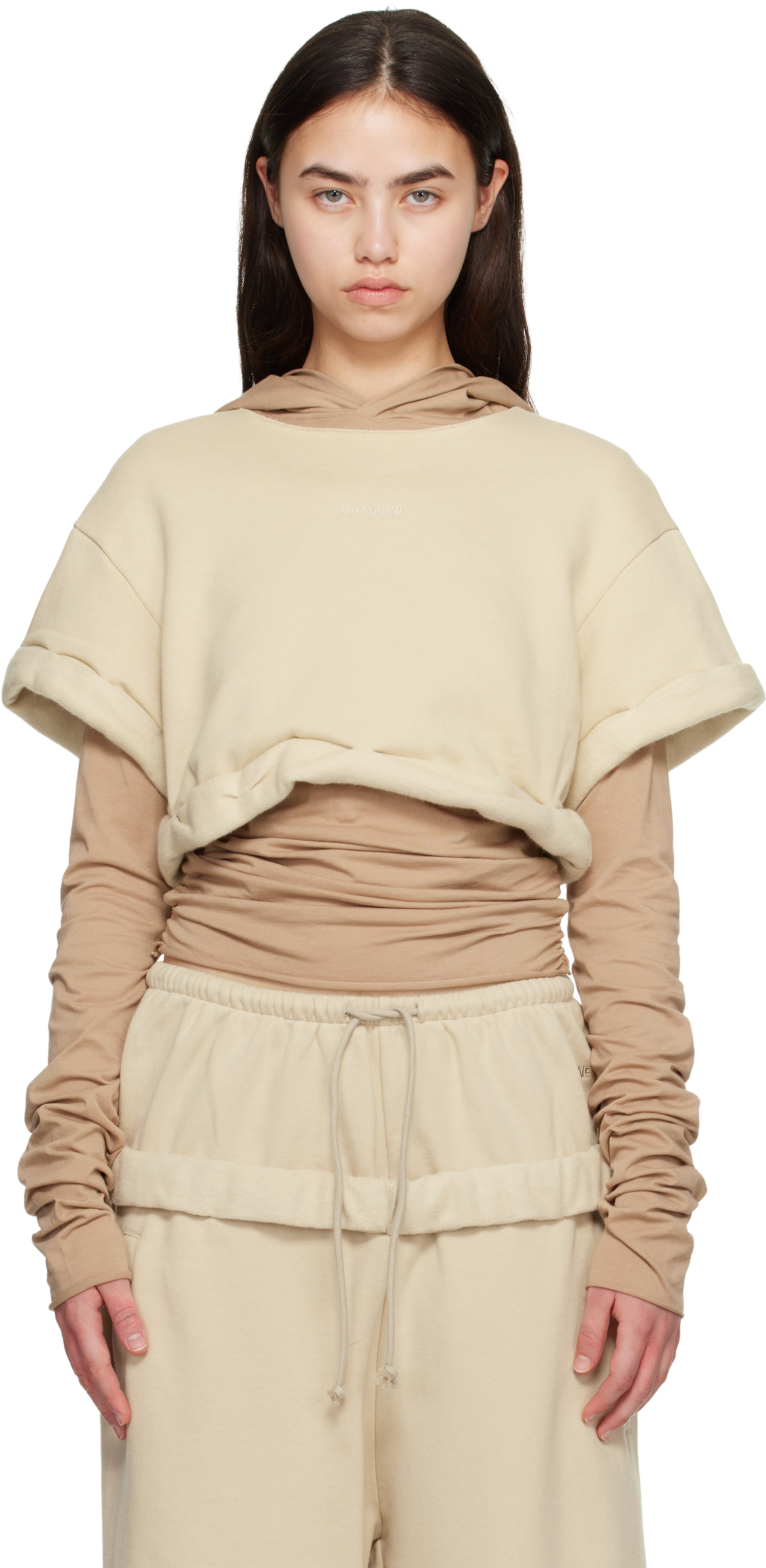 We11done - Pull à capuche étagé beige