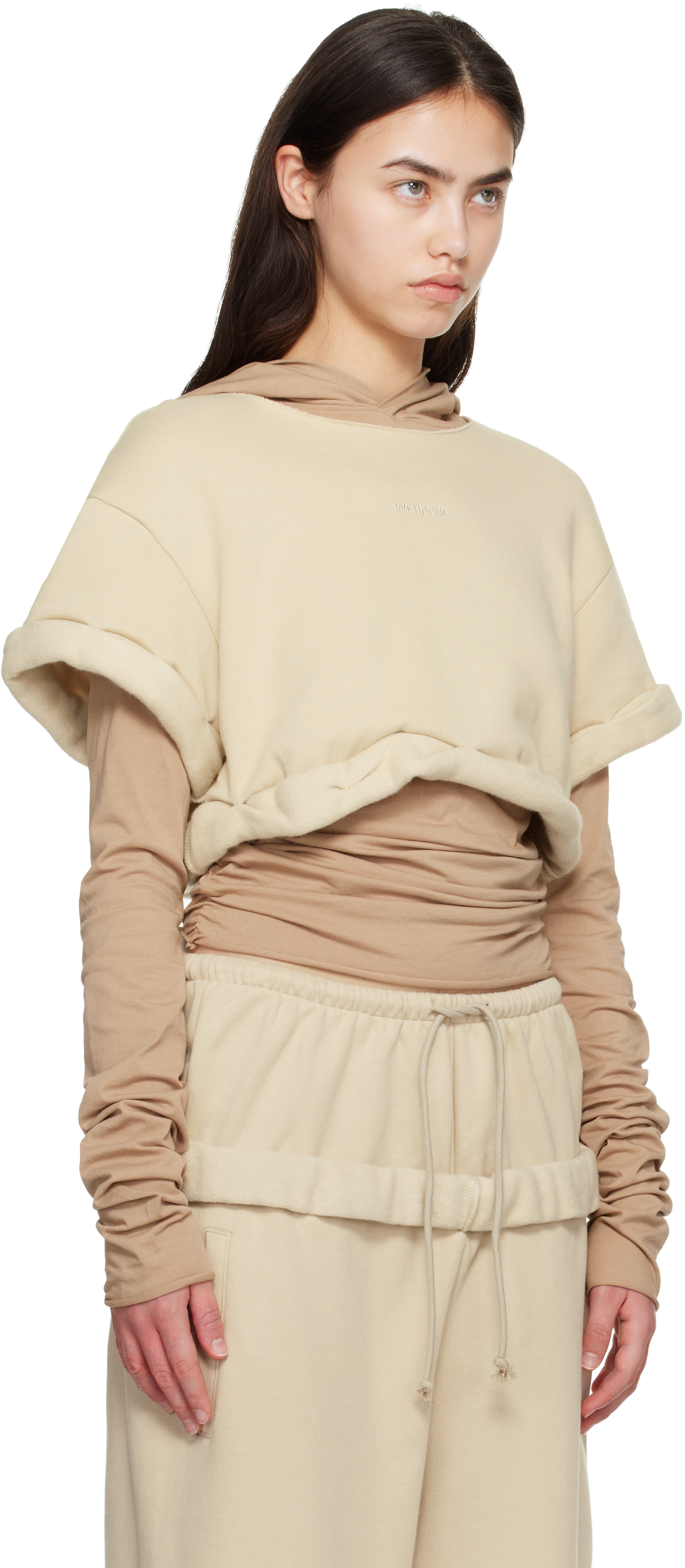 We11done - Pull à capuche étagé beige