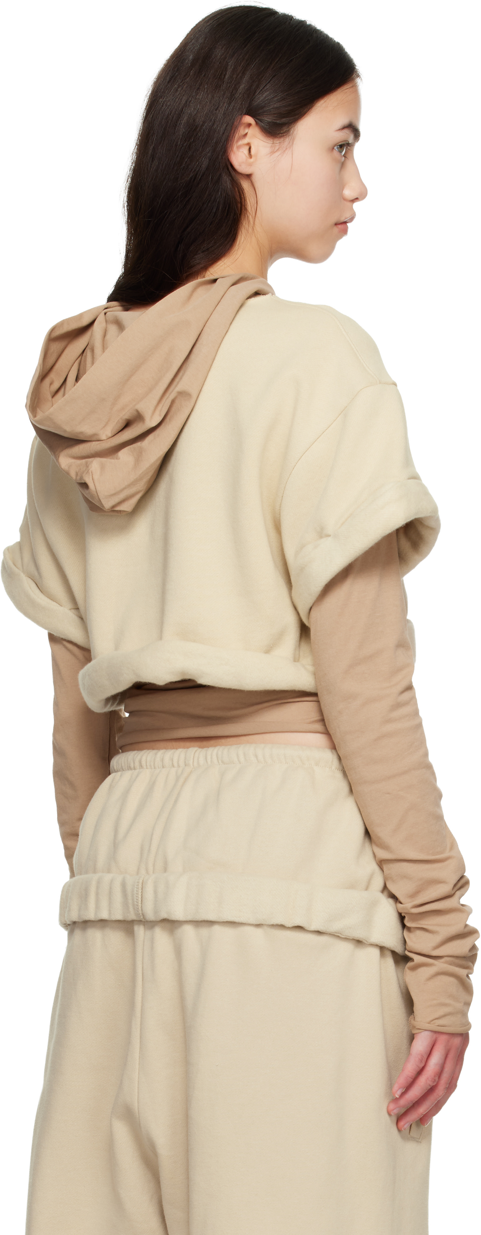 We11done - Pull à capuche étagé beige