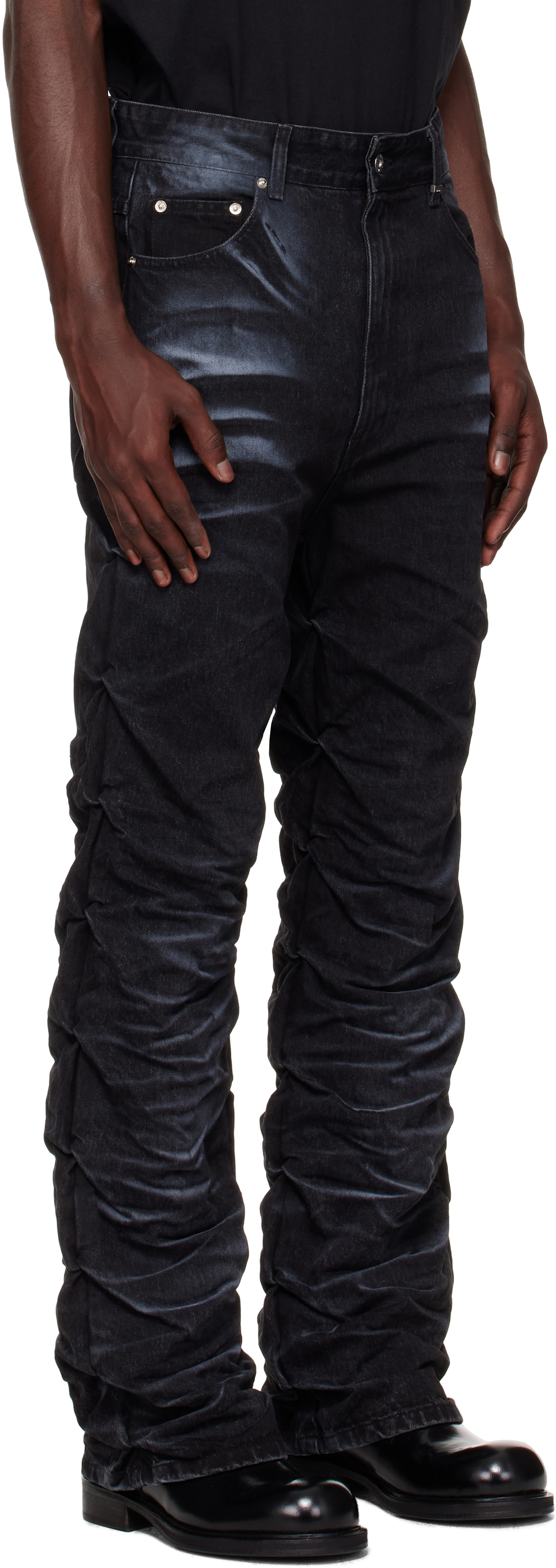 We11done: Black Textured Fold Jeans | SSENSE