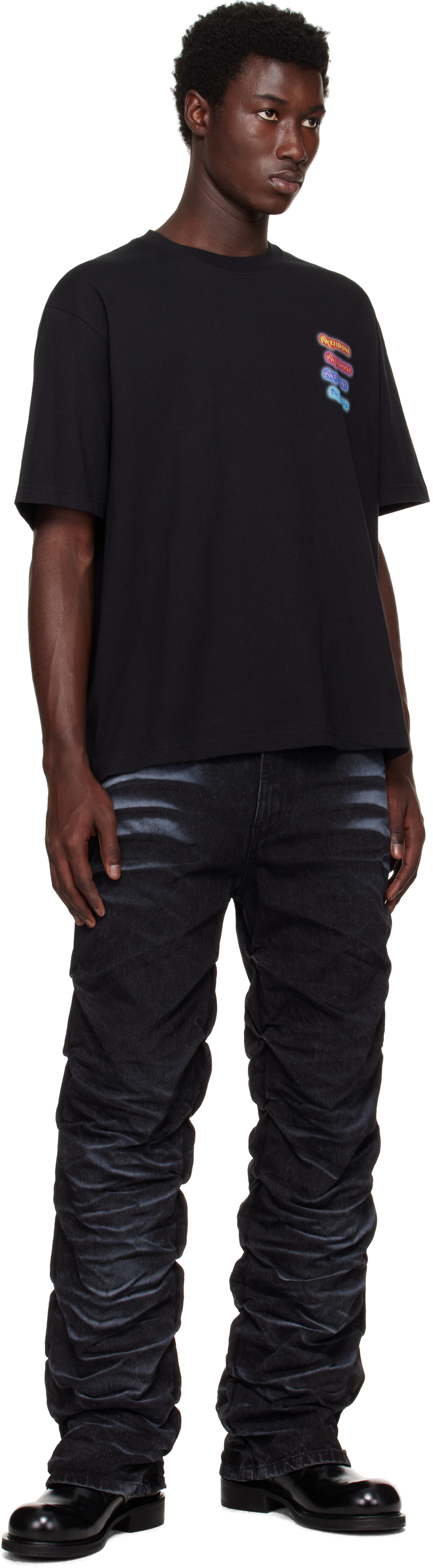 We11done: Black Textured Fold Jeans | SSENSE