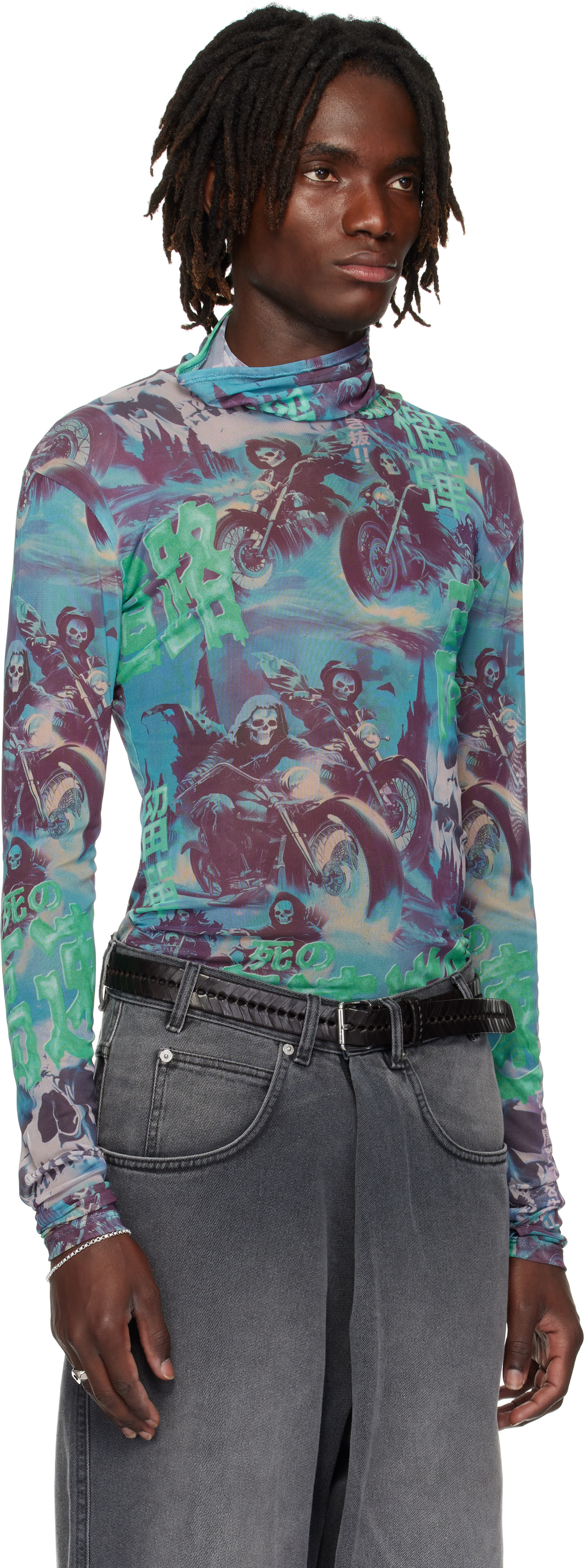 LU'U DAN - Multicolor Masked Mesh Turtleneck