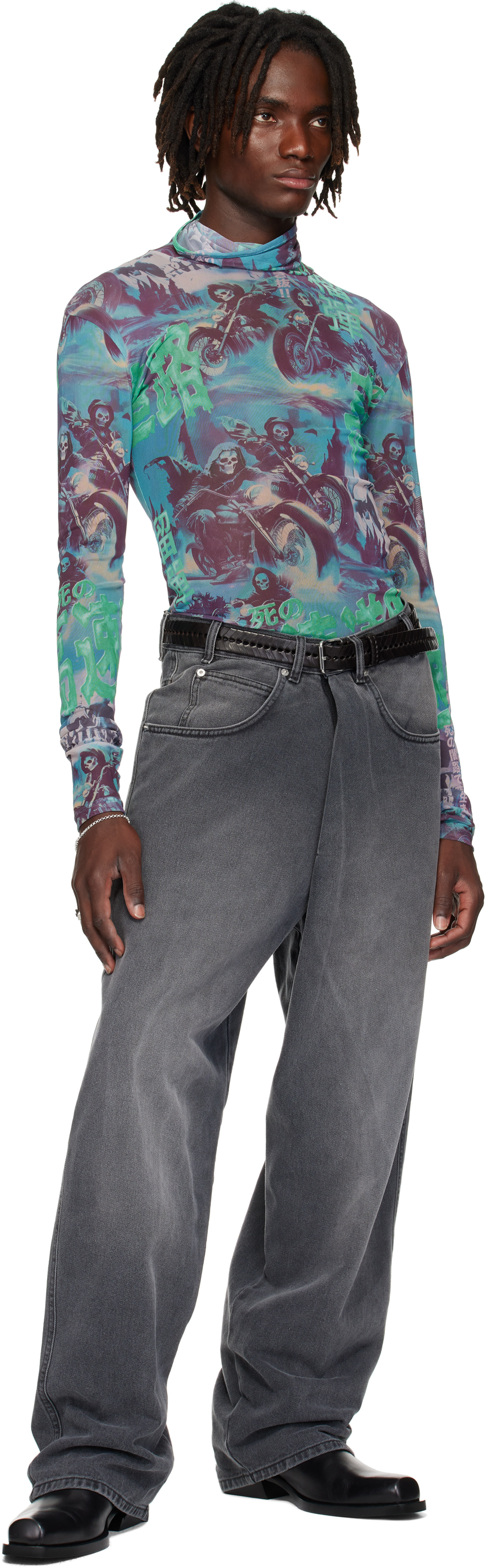LU'U DAN - Multicolor Masked Mesh Turtleneck