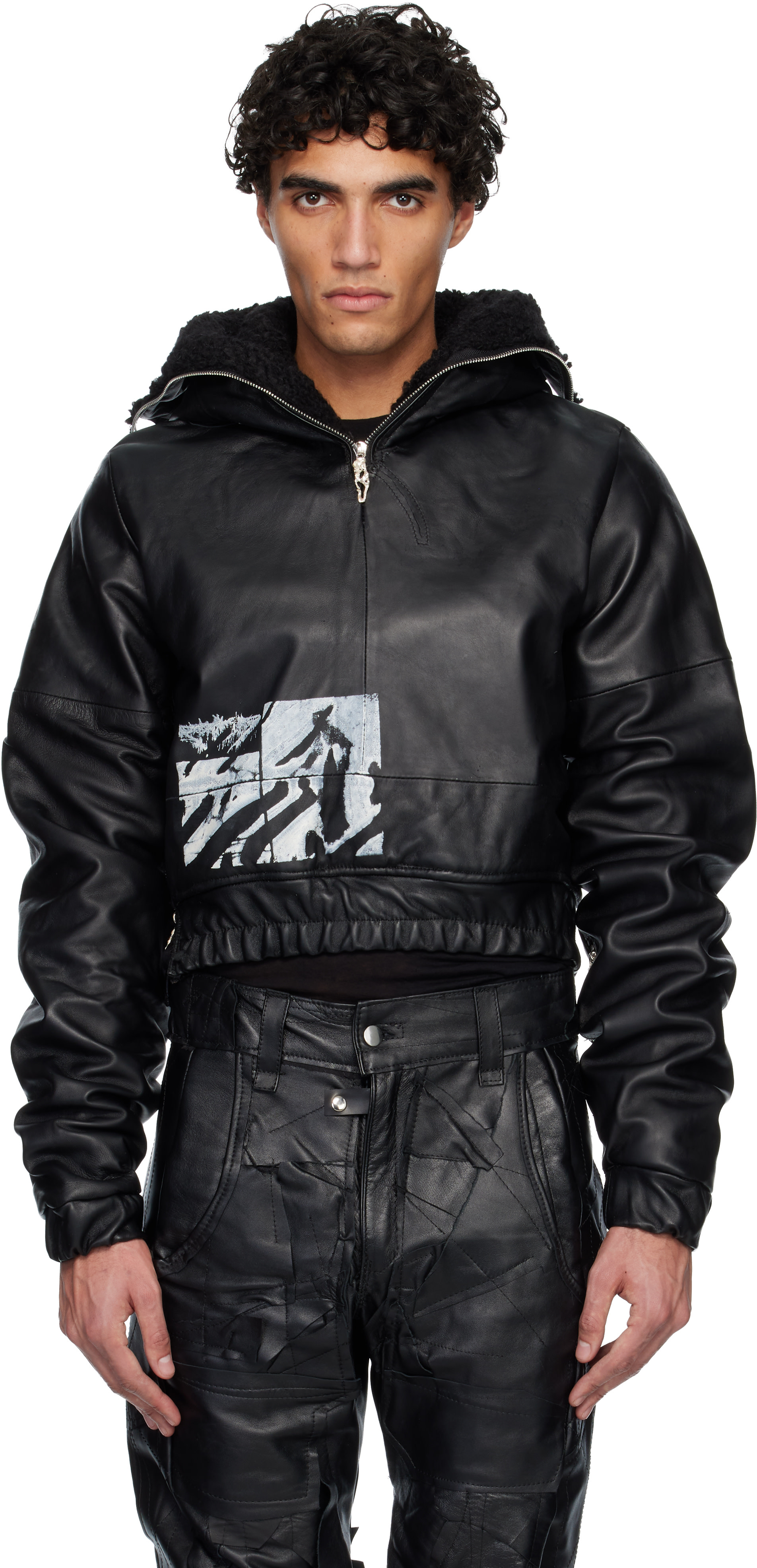 Swampgod: Black Quarter Zip Palombaro Hoodie Leather Jacket | SSENSE