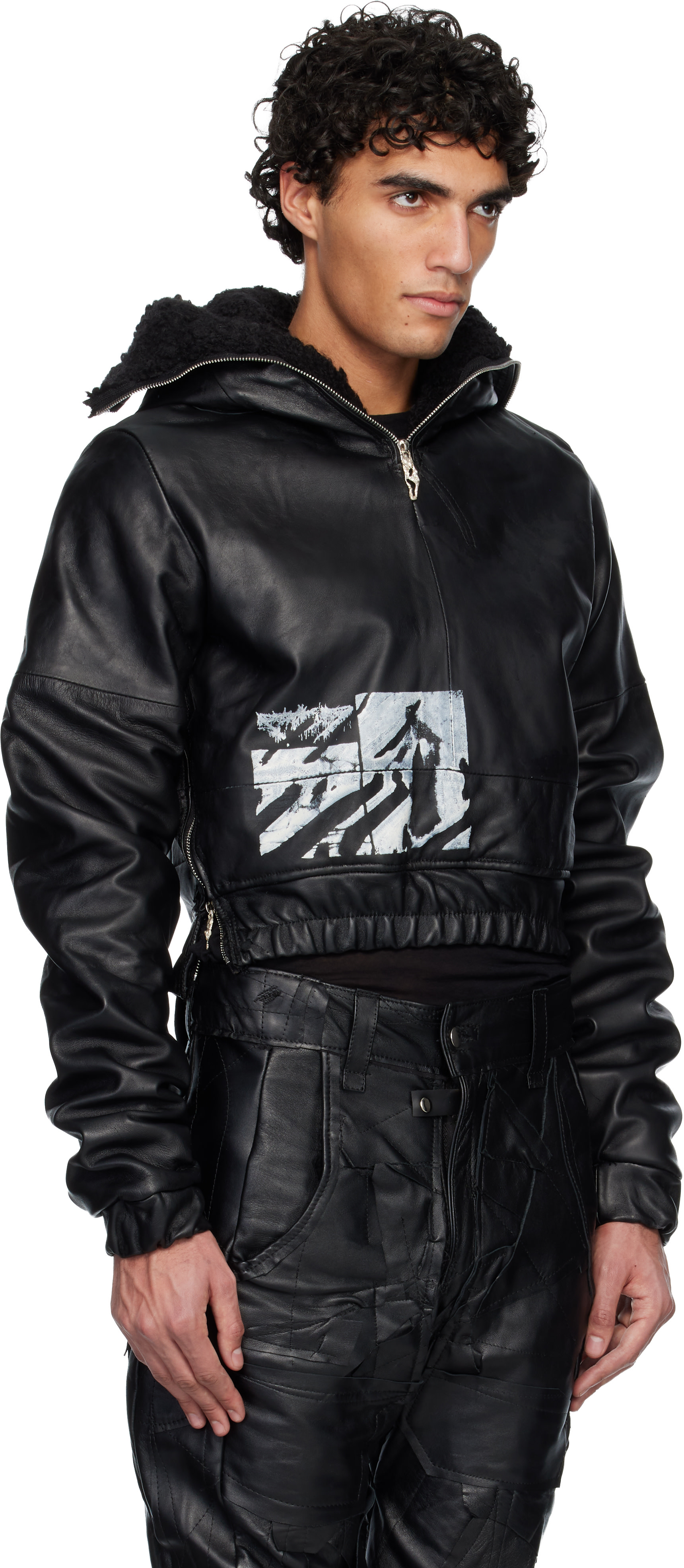 Swampgod: Black Quarter Zip Palombaro Hoodie Leather Jacket | SSENSE
