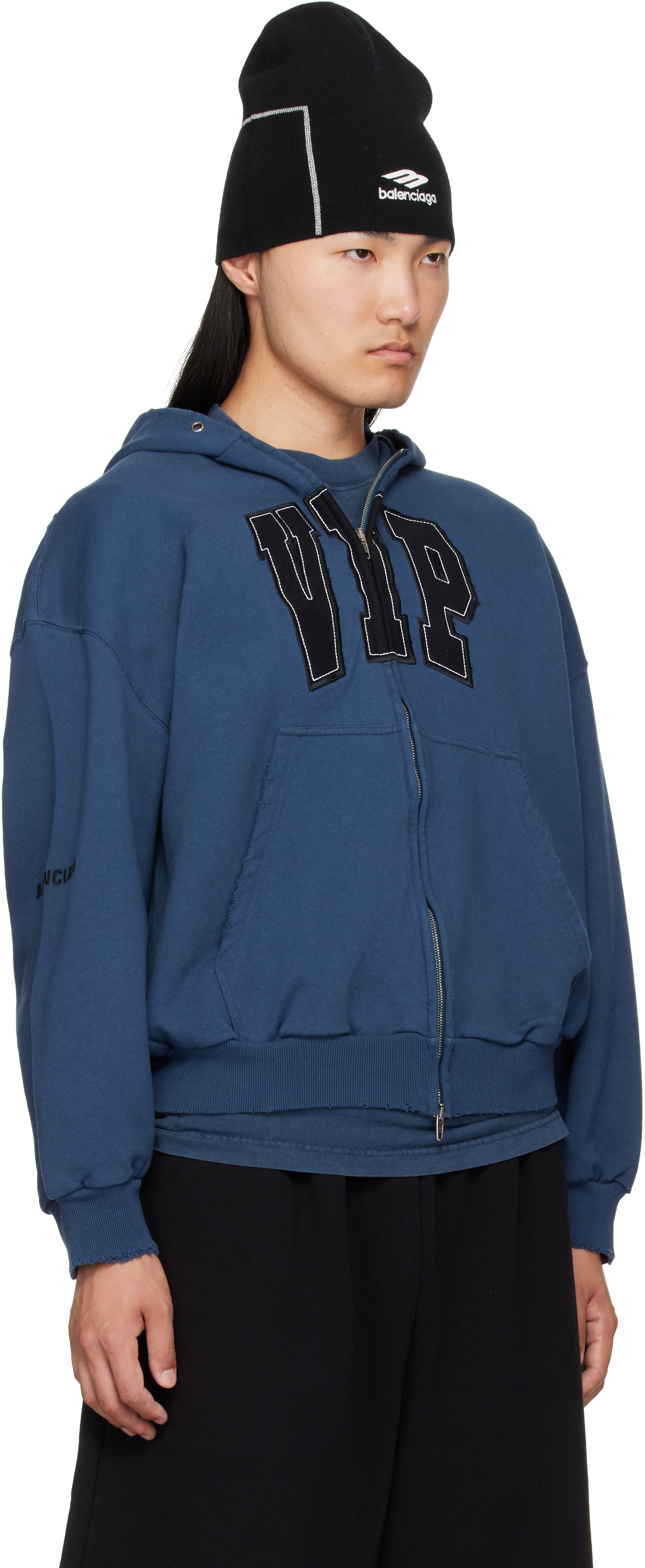 Balenciaga: Blue 'VIP' Zip-Up Hoodie | SSENSE