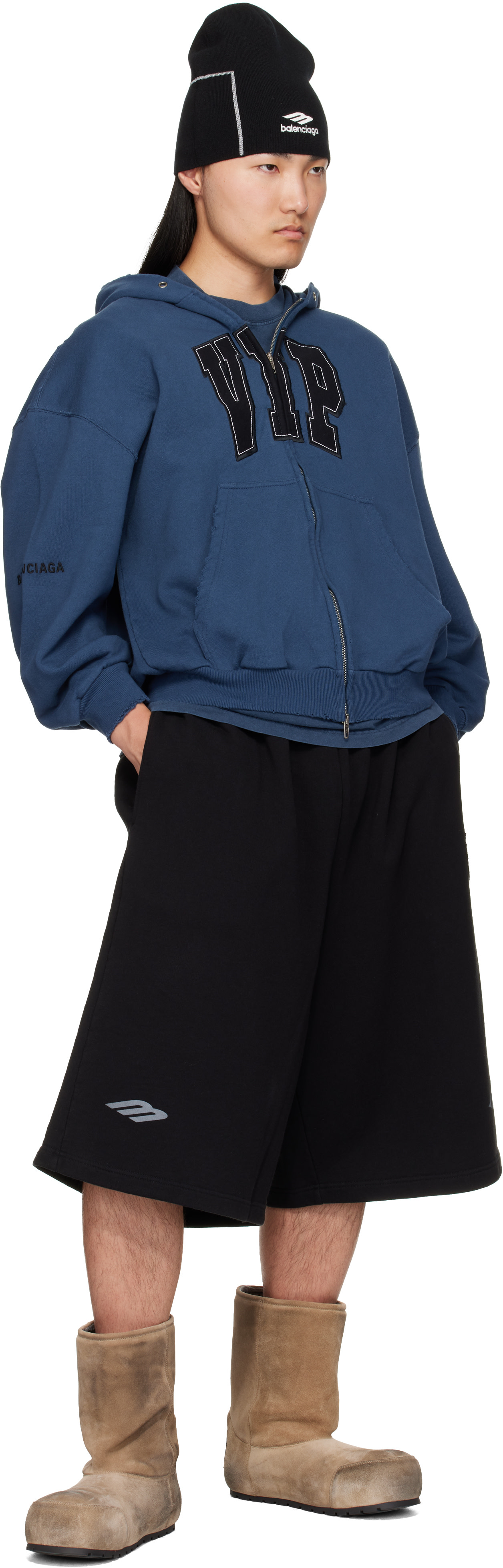 Balenciaga: Blue 'VIP' Zip-Up Hoodie | SSENSE