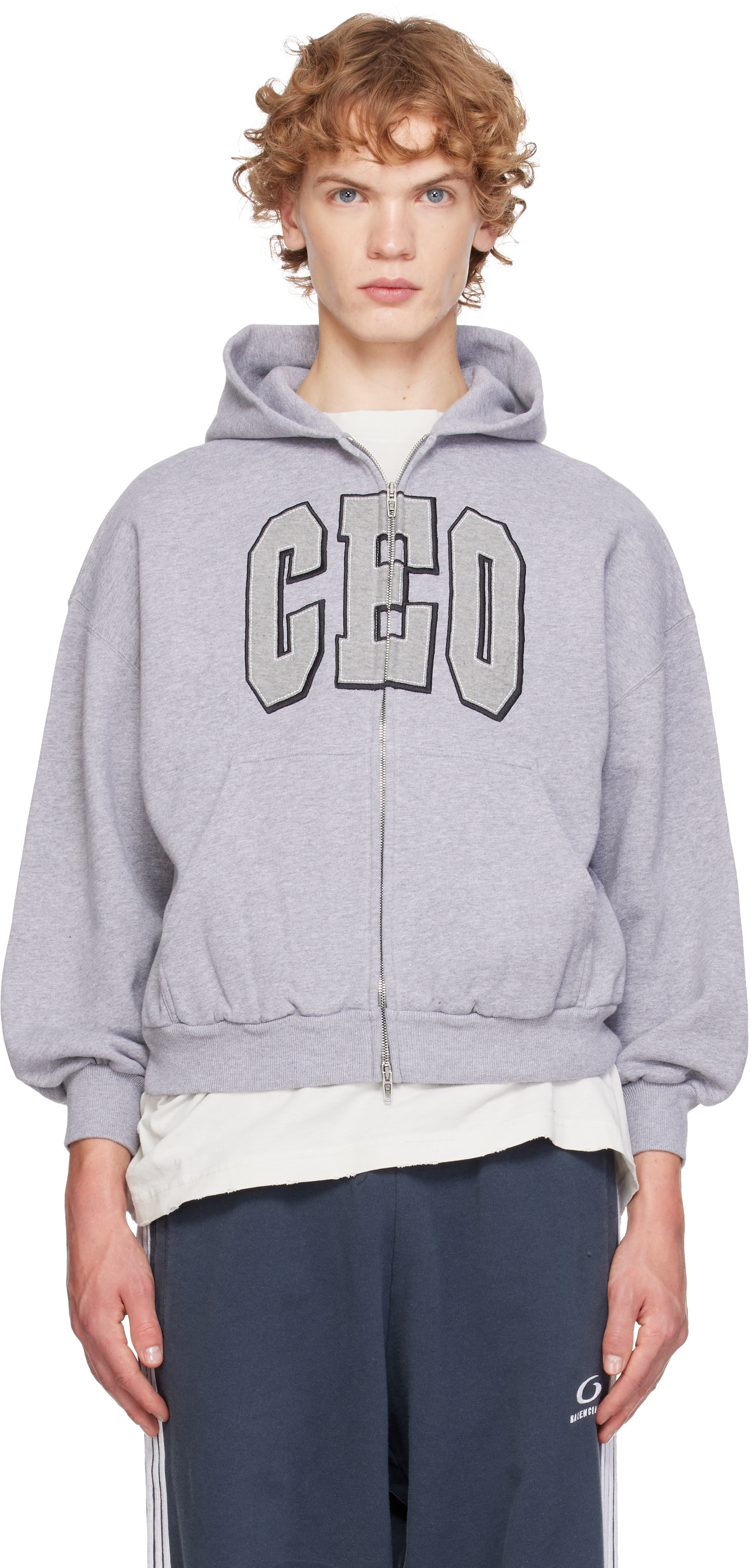Balenciaga: Gray 'CEO' Team Logo Small Fit Zip-Up Hoodie | SSENSE