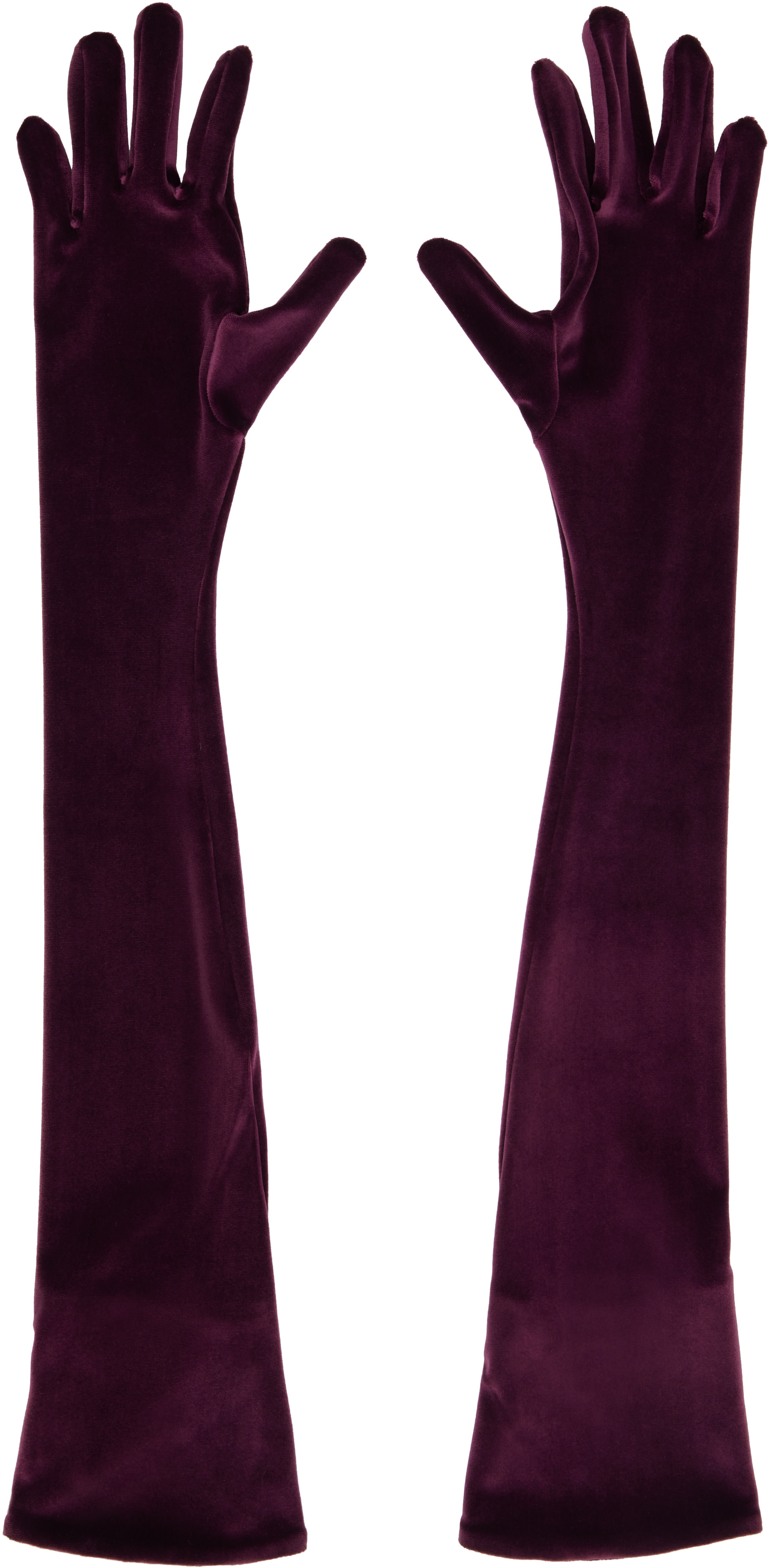 Mugler: Burgundy Velour Gloves | SSENSE