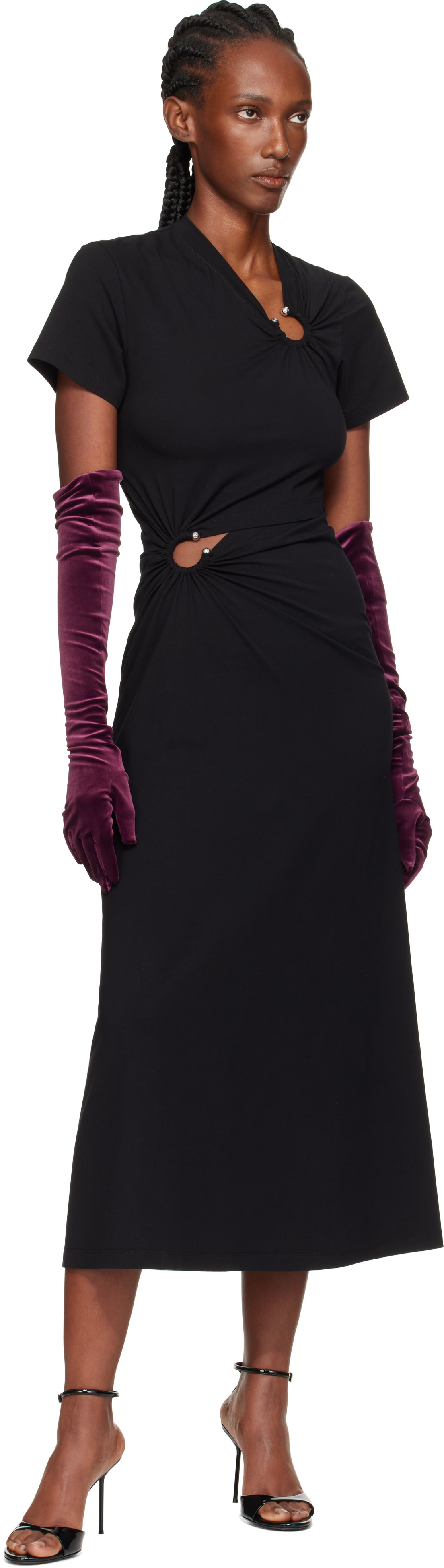 Mugler: Burgundy Velour Gloves | SSENSE