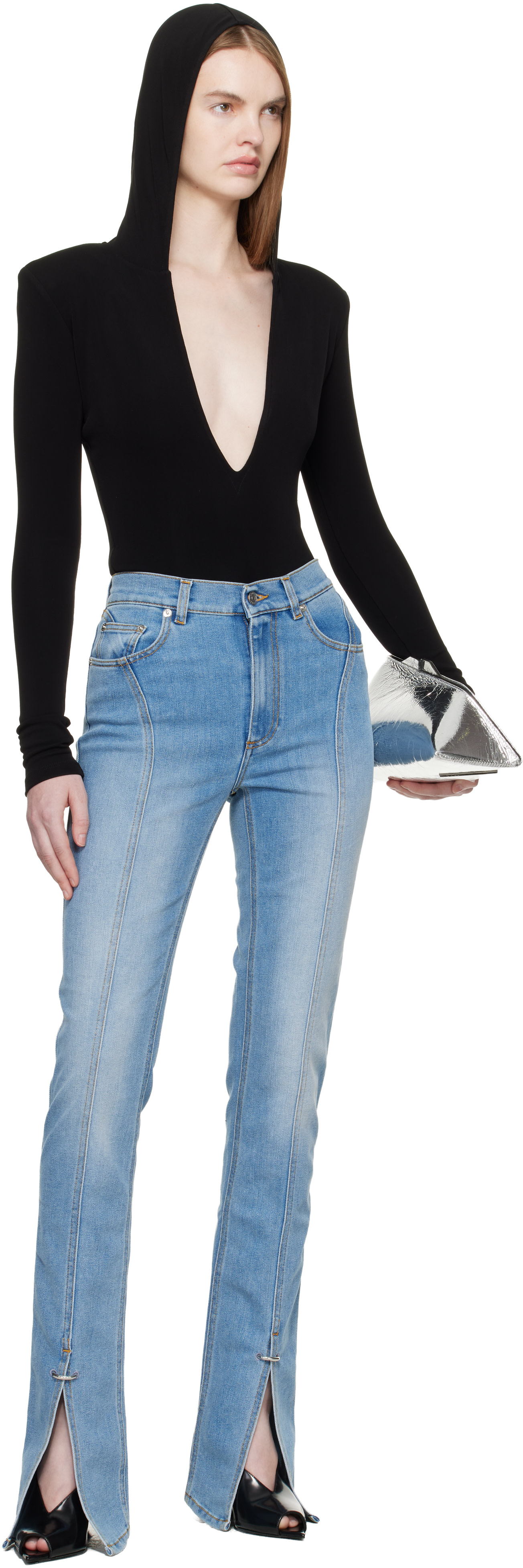 Mugler: ブルー Stretch Denim ジーンズ | SSENSE 日本