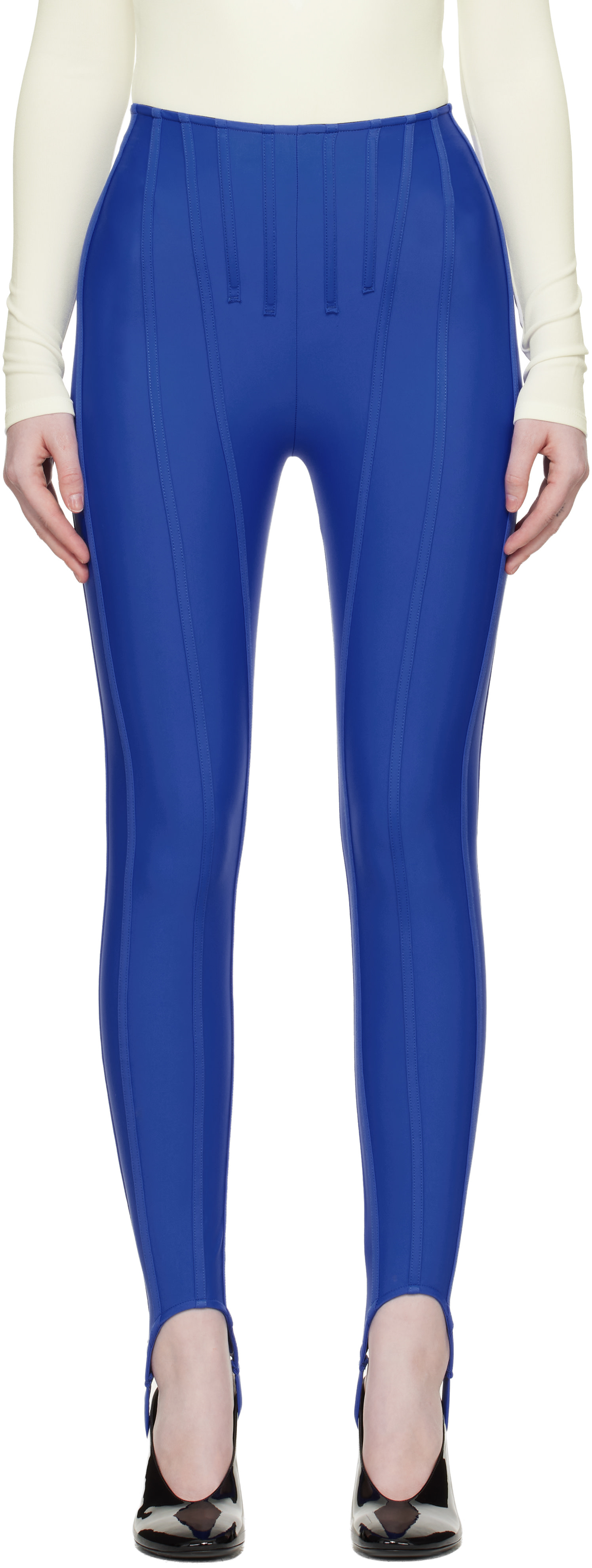 Mugler - Legging bleu à baleines exclusif à SSENSE