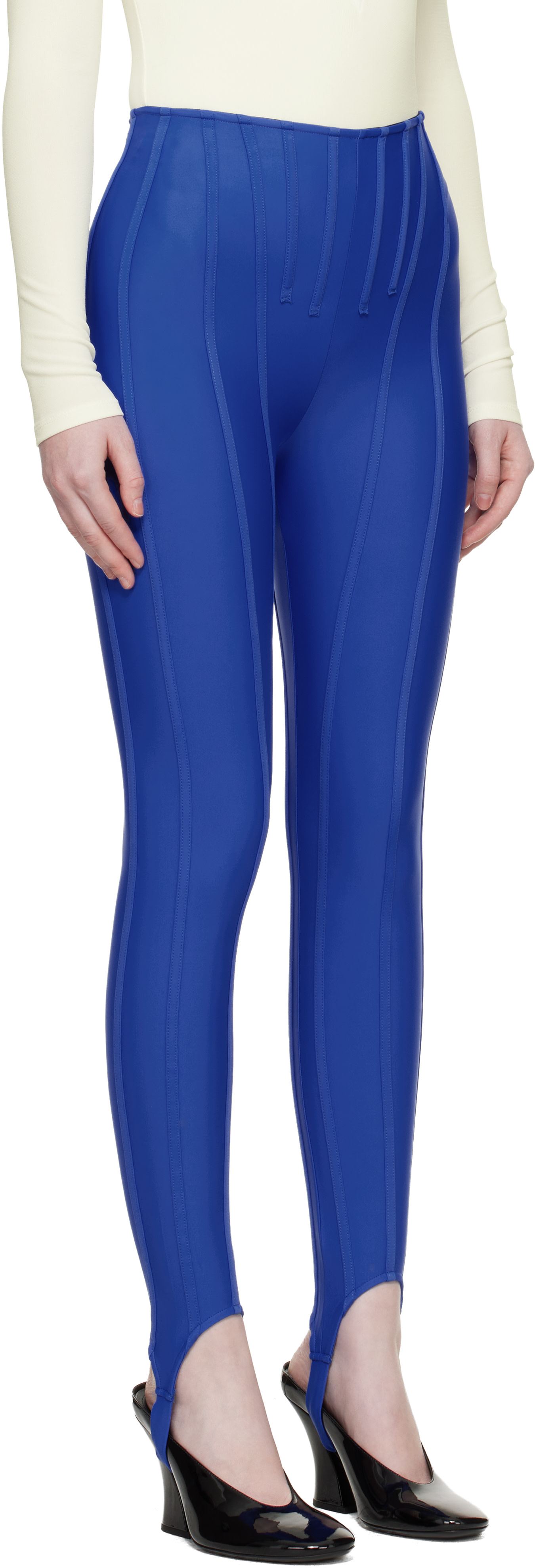 Mugler - Legging bleu à baleines exclusif à SSENSE