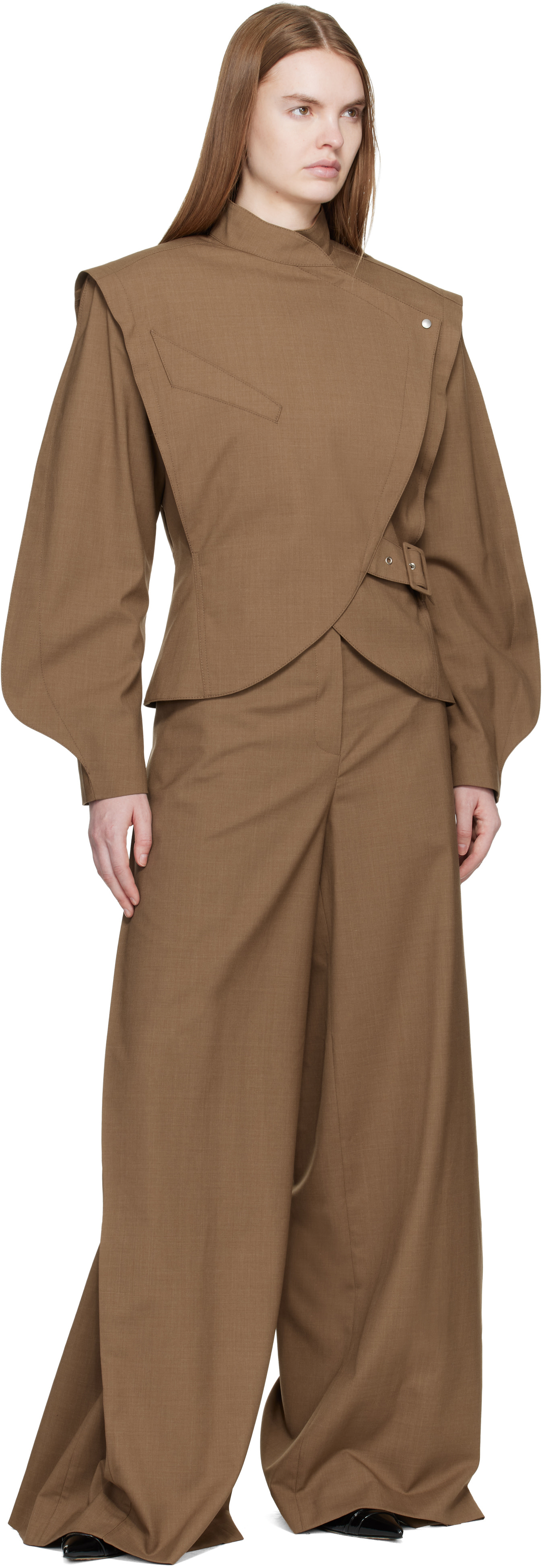 Mugler: Brown Super Fine Mela Trousers | SSENSE