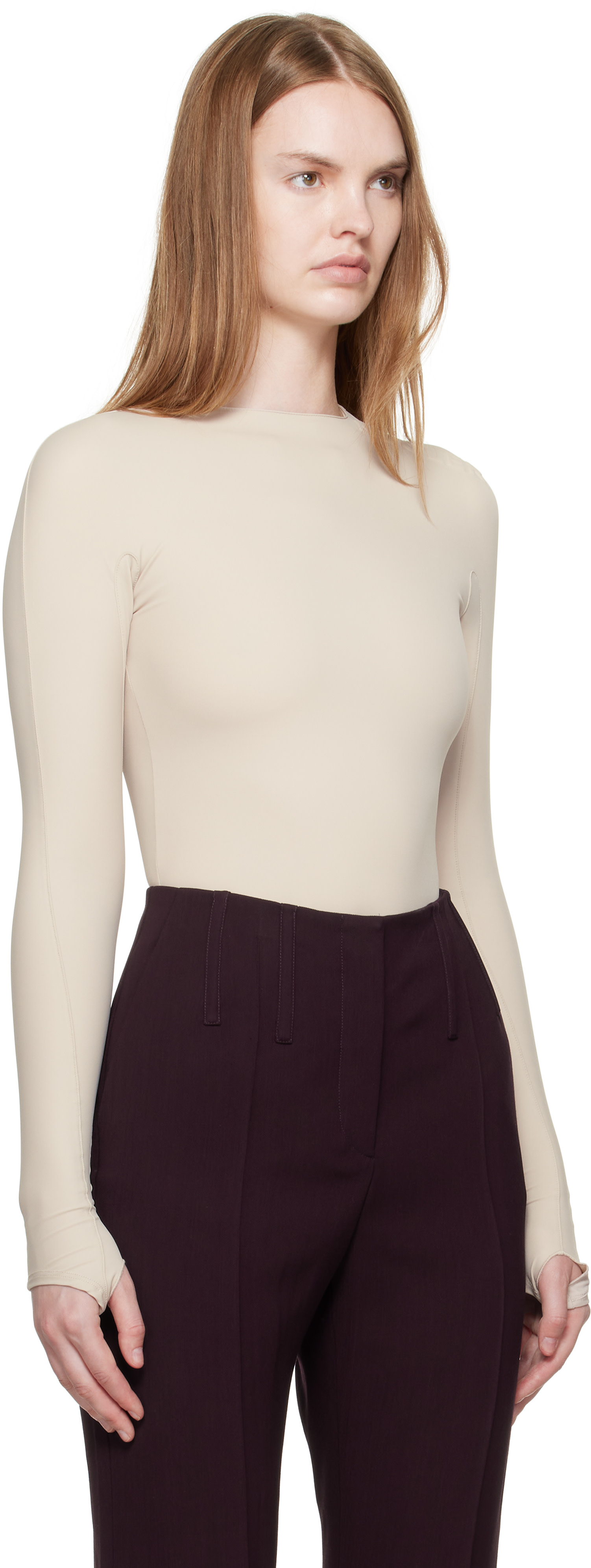 Mugler - Justaucorps beige à logo