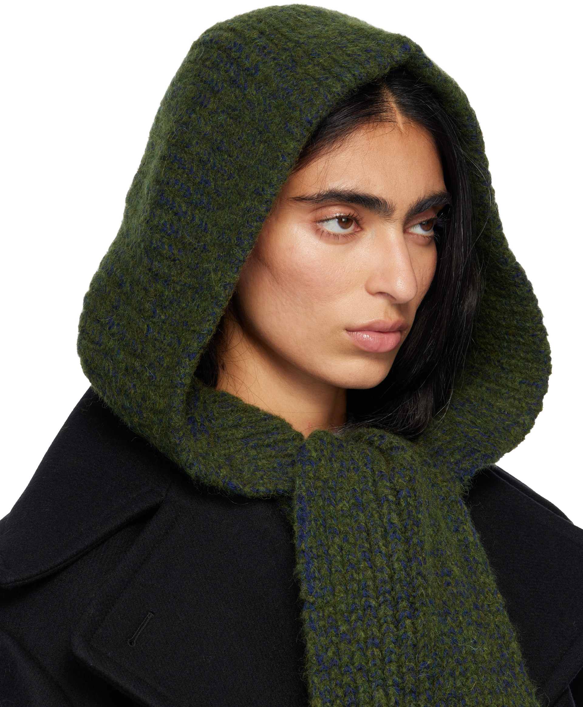 DRIES VAN NOTEN マフラー リブ編み Dries Van Noten: Green Hooded Wool Scarf | SSENSE