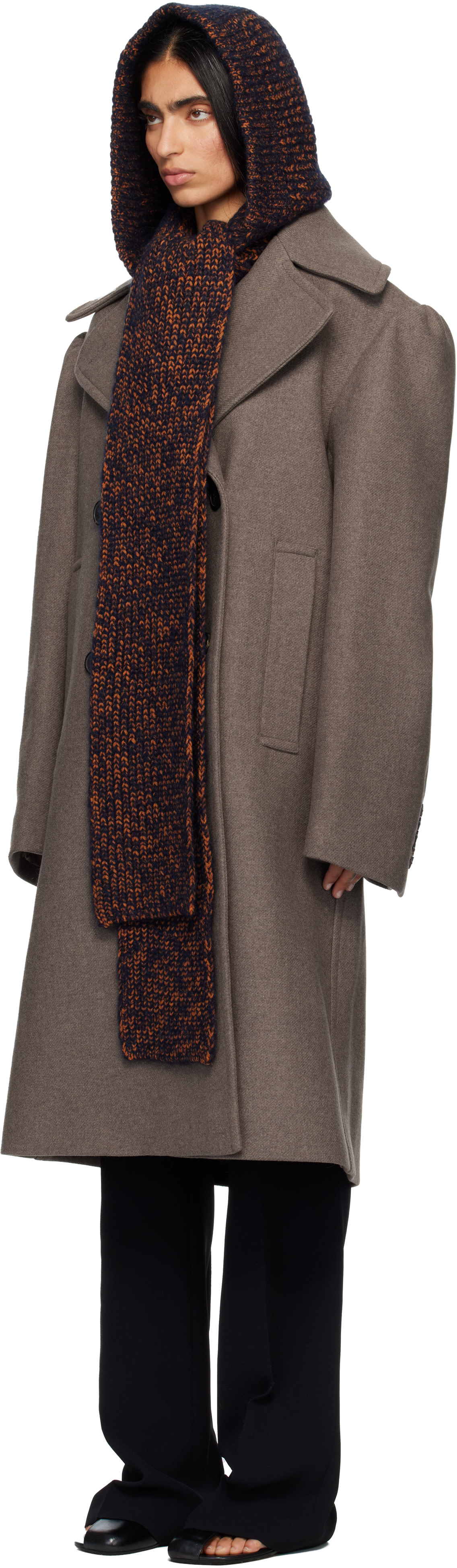Dries Van Noten: Navy Hooded Wool Scarf | SSENSE