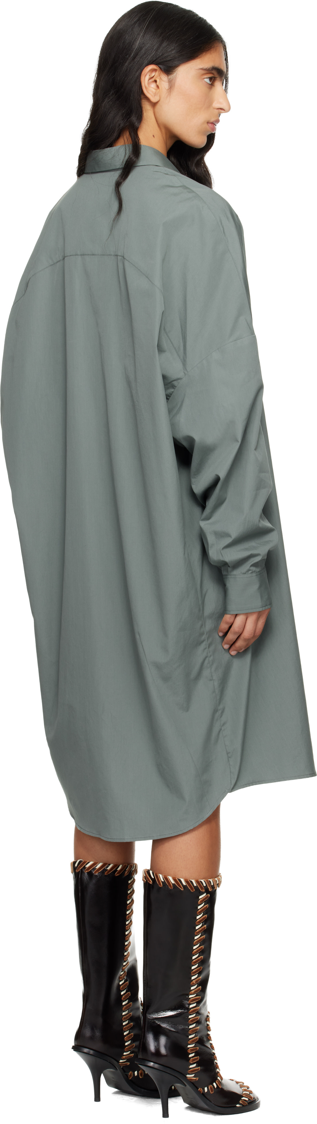 Dries Van Noten: Green Cotton Shirt Midi Dress | SSENSE Argentina