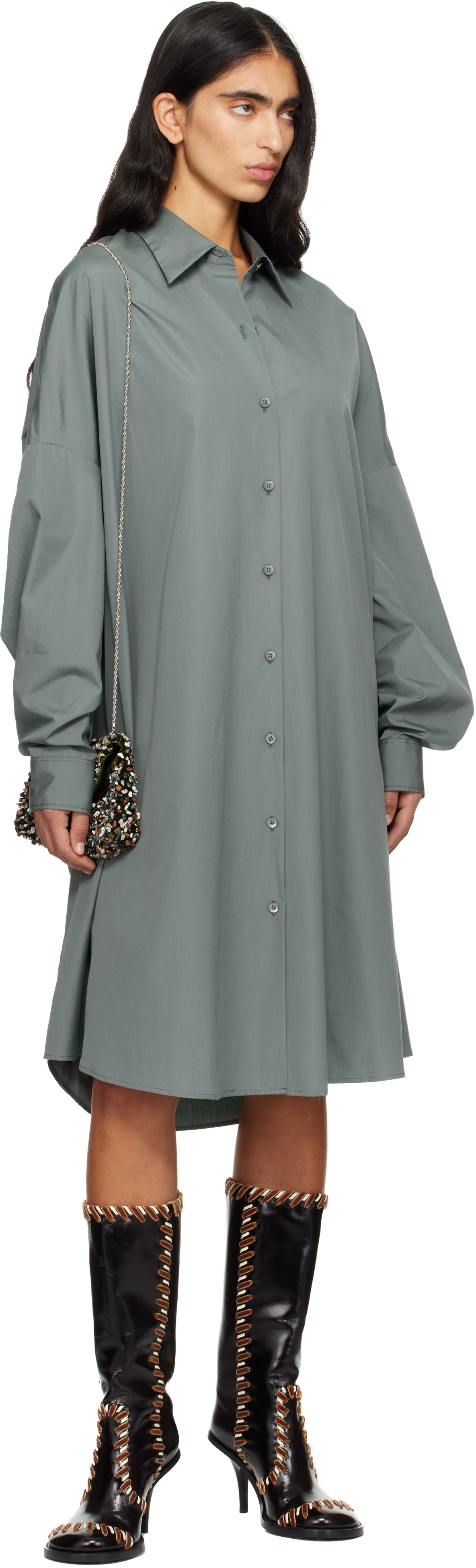 Dries Van Noten: Green Cotton Shirt Midi Dress | SSENSE Denmark Dries Van Noten: Green Cotton Shirt Midi Dress | SSENSE Denmark