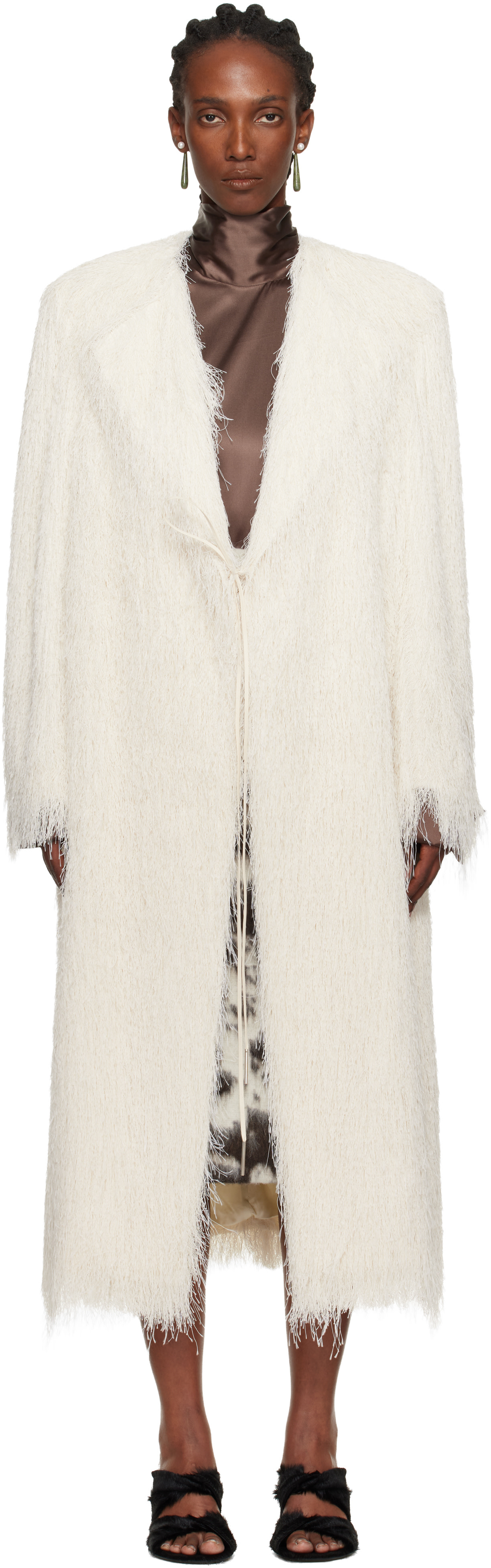 Dries Van Noten: White Fringed Coat | SSENSE China
