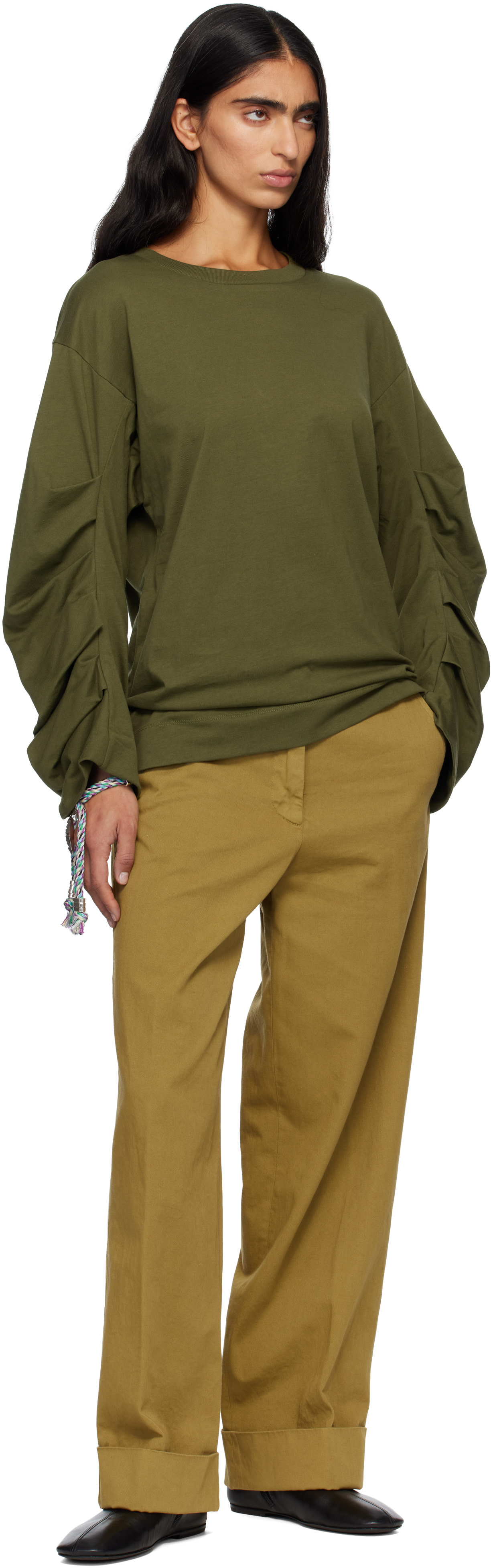 Dries Van Noten: Khaki Cuffed Cotton Trousers | SSENSE