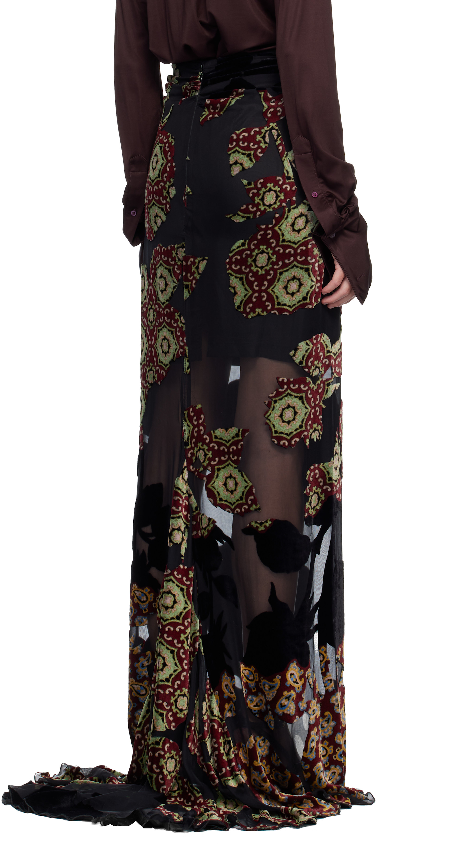 Dries Van Noten: Black Layered Viscose Silk Maxi Skirt | SSENSE