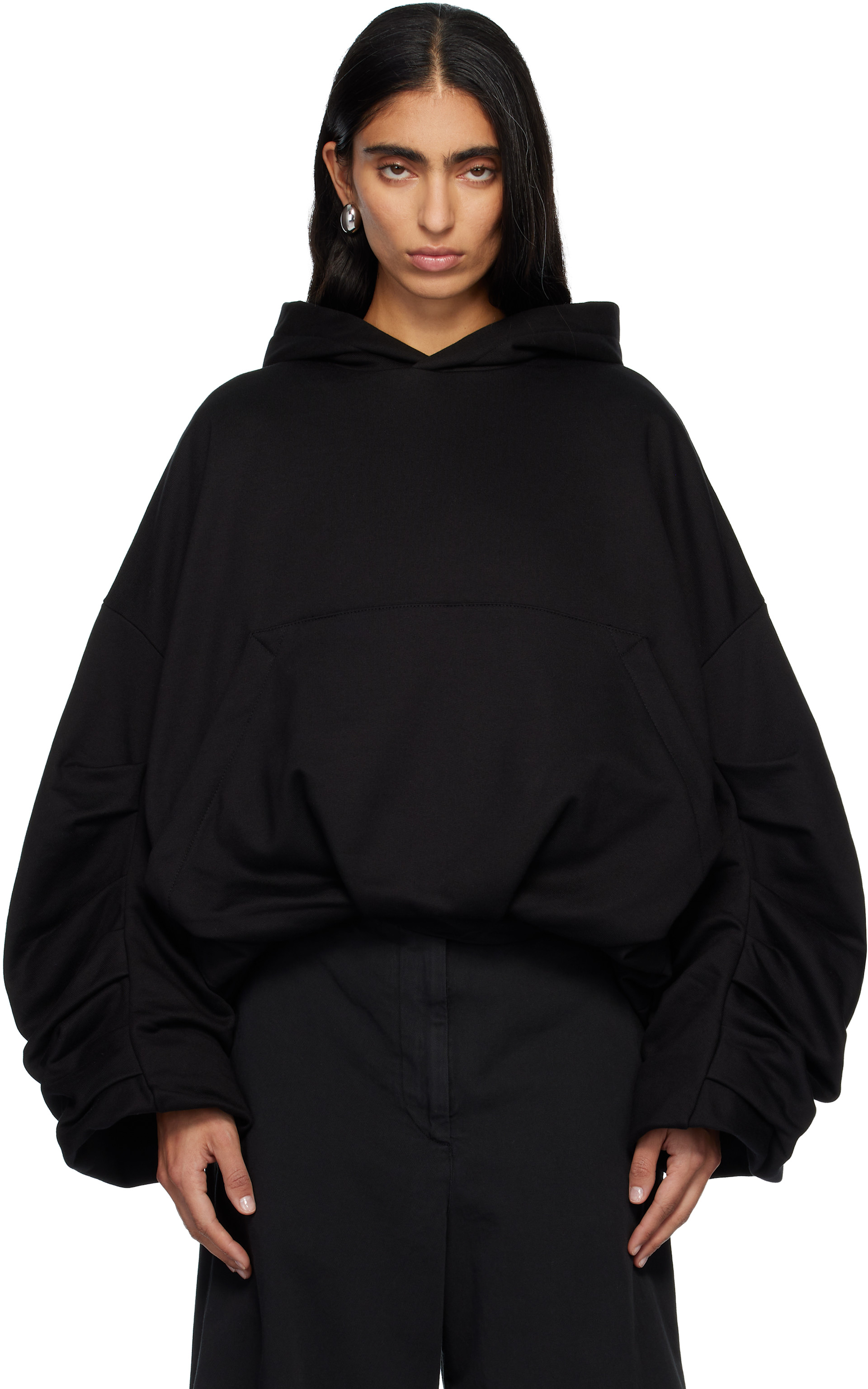 Dries Van Noten: Black Draped Hoodie | SSENSE