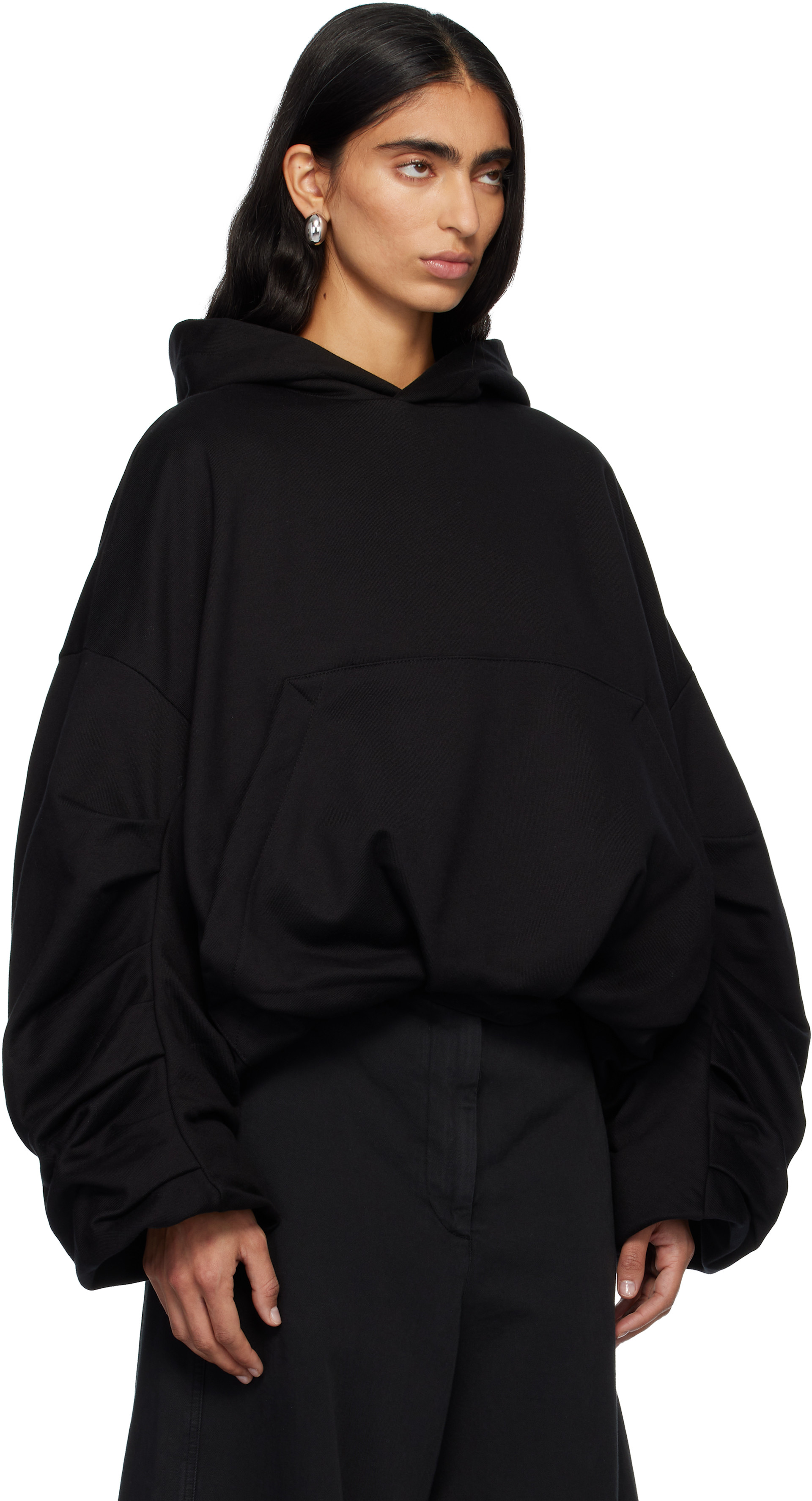 DRIES VAN NOTEN 長袖 ドローストリング パーカー Dries Van Noten: Black Draped Hoodie | SSENSE