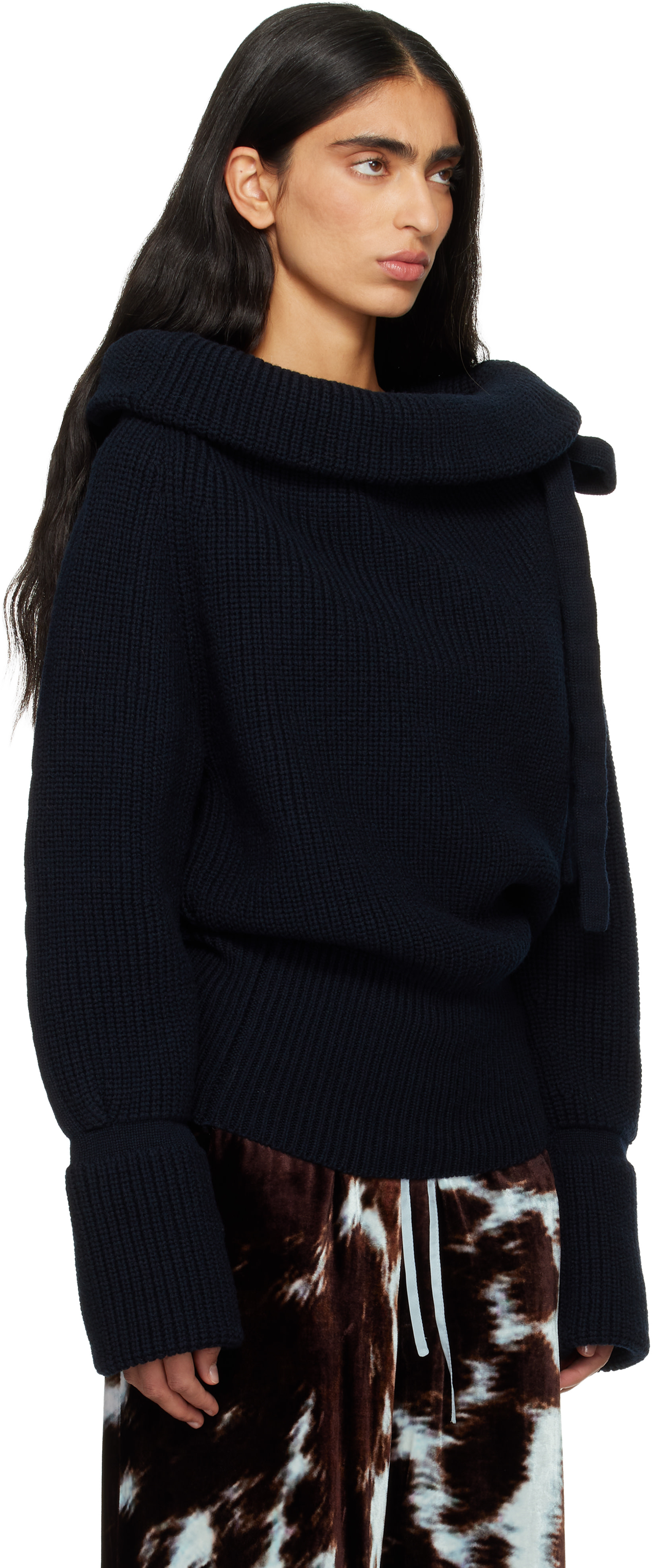 Dries Van Noten: Navy Drawstring Turtleneck | SSENSE