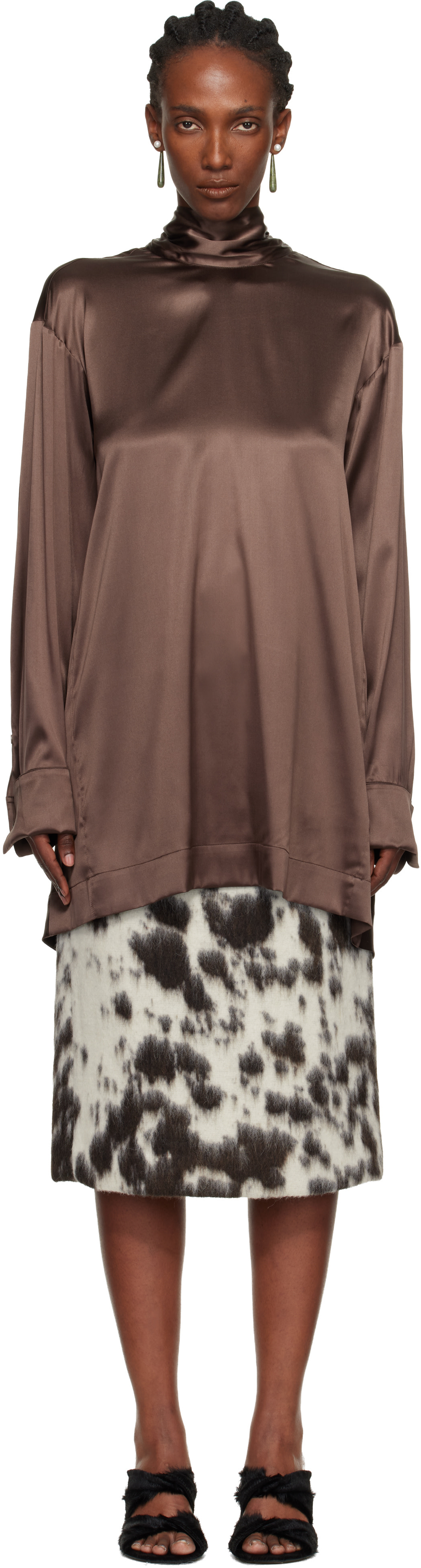 Dries Van Noten - Chemisier brun à écharpe